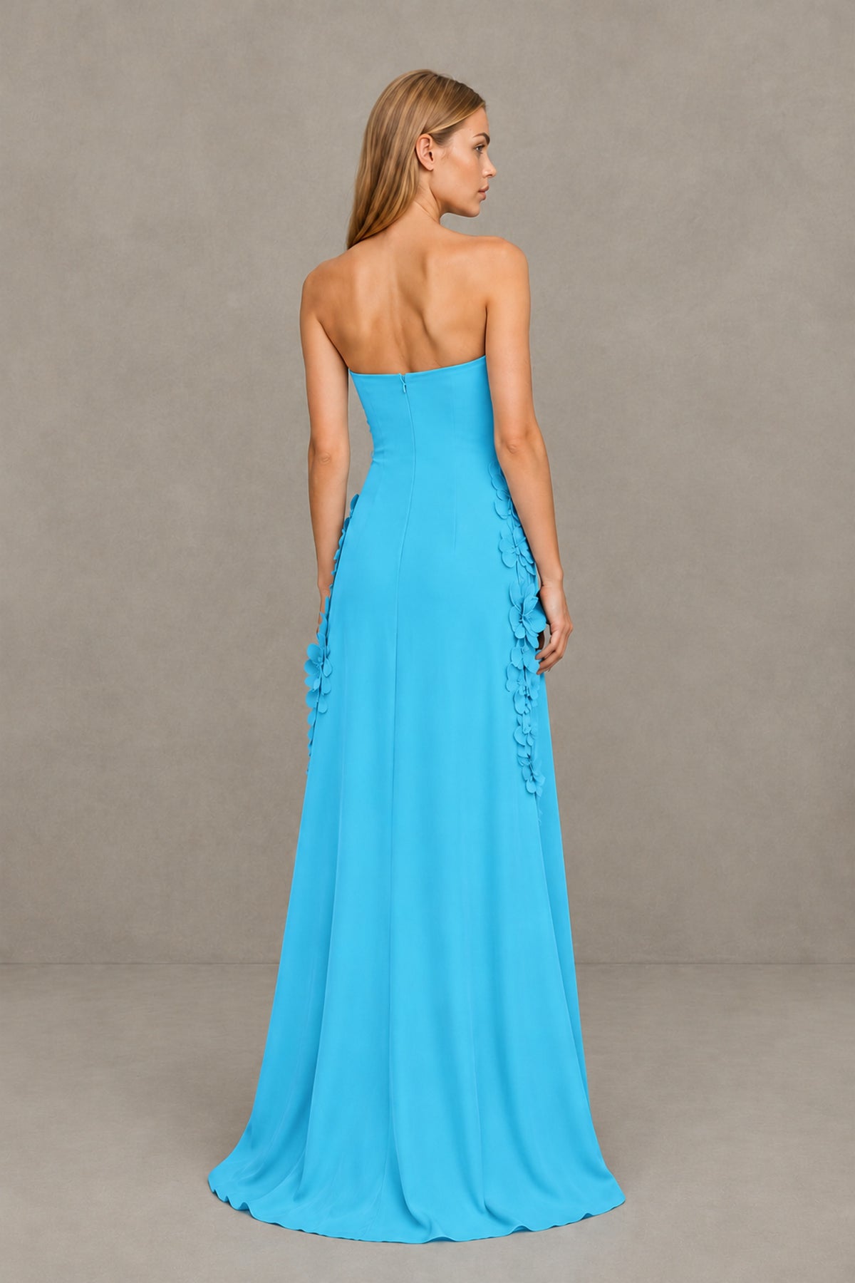 BOLODOO Pool Strapless 3D Floral Appliqué Crepe Maxi Gown - Pool - Pool_2