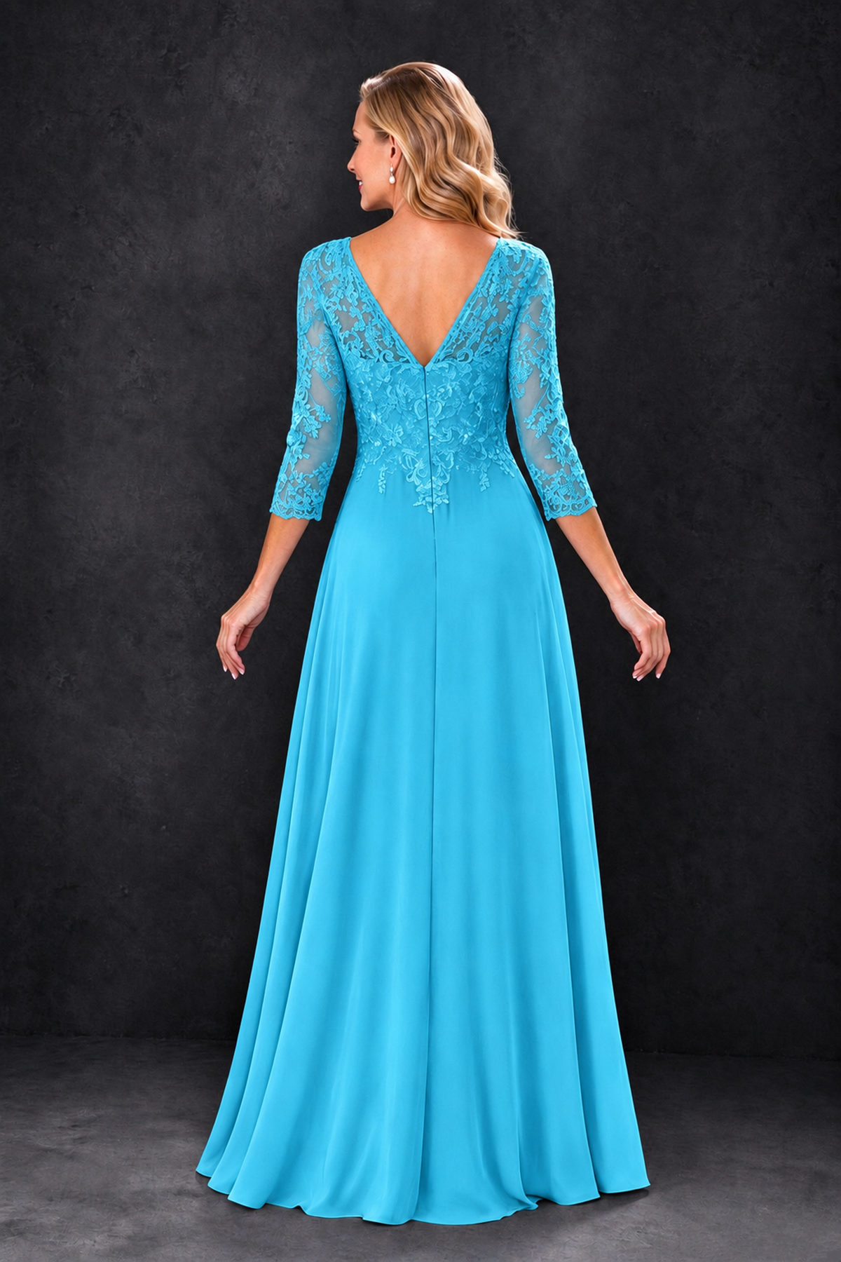 BOLODOO Pool Lace Embroidered Mother of the Bride Dress with 3/4 Sleeves - Pool - Pool_2