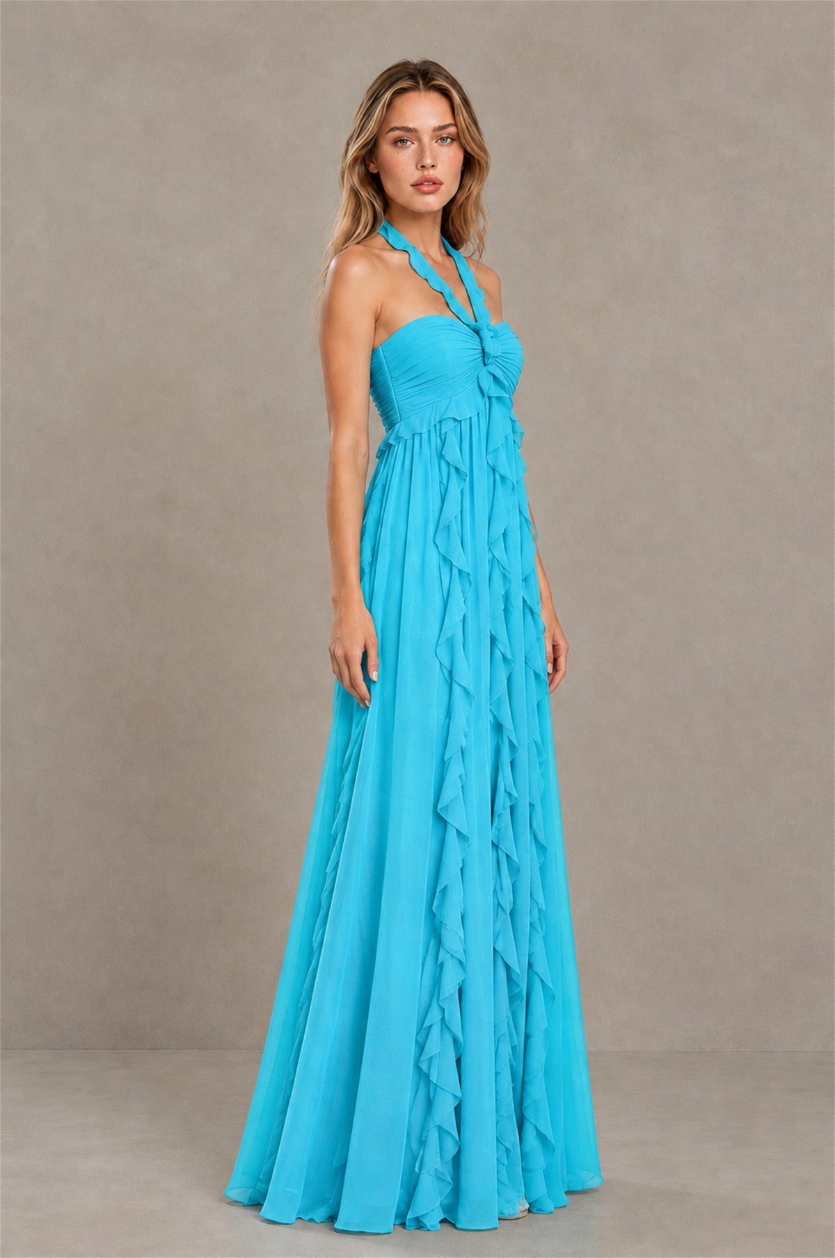 BOLODOO Pool Halter Ruffle A-Line Floor-Length Evening Dress - Pool - Pool_3