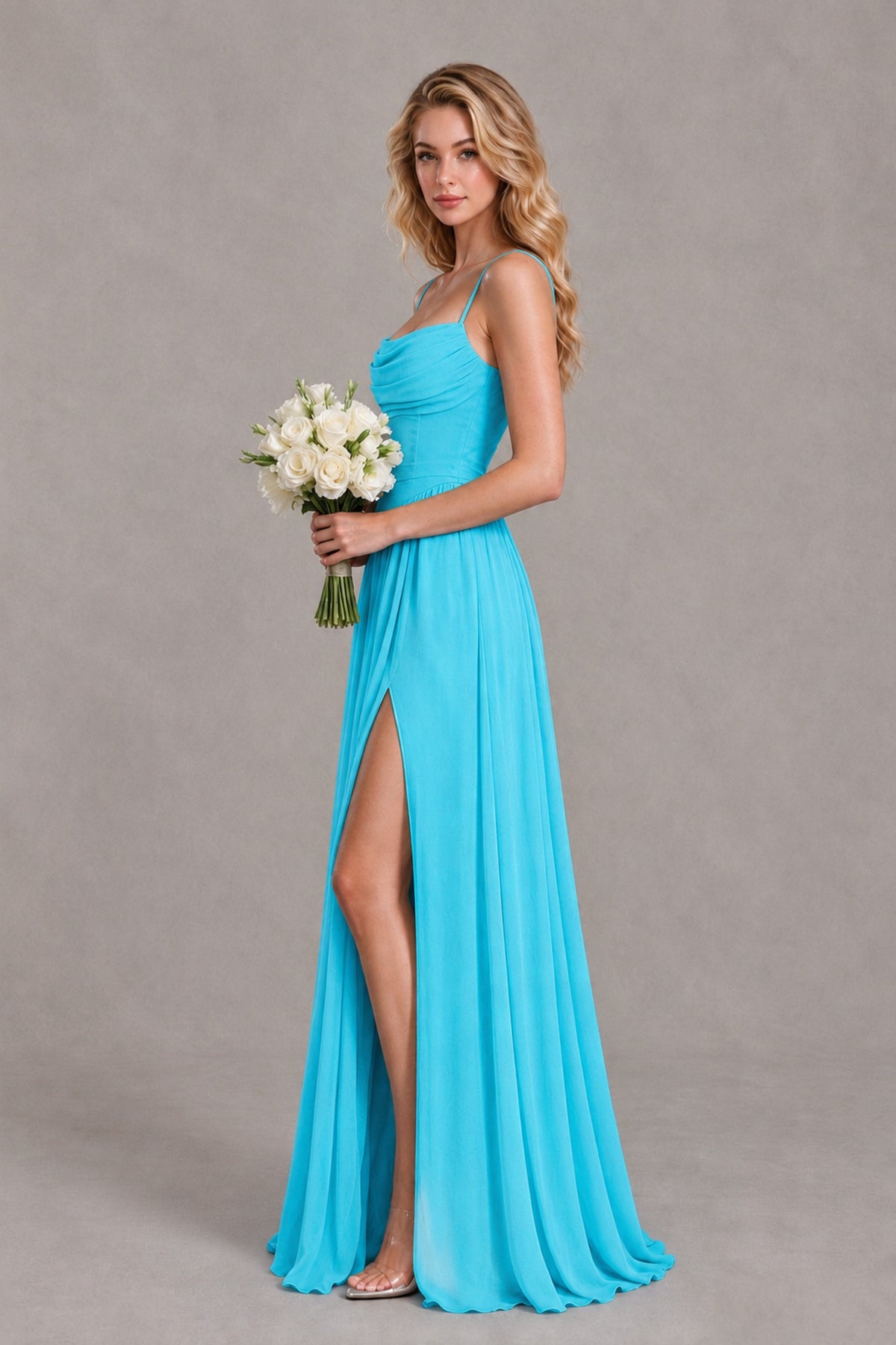 BOLODOO Pool Spaghetti Strap A-Line Bridesmaid Dress with Slit - Pool - Pool_3