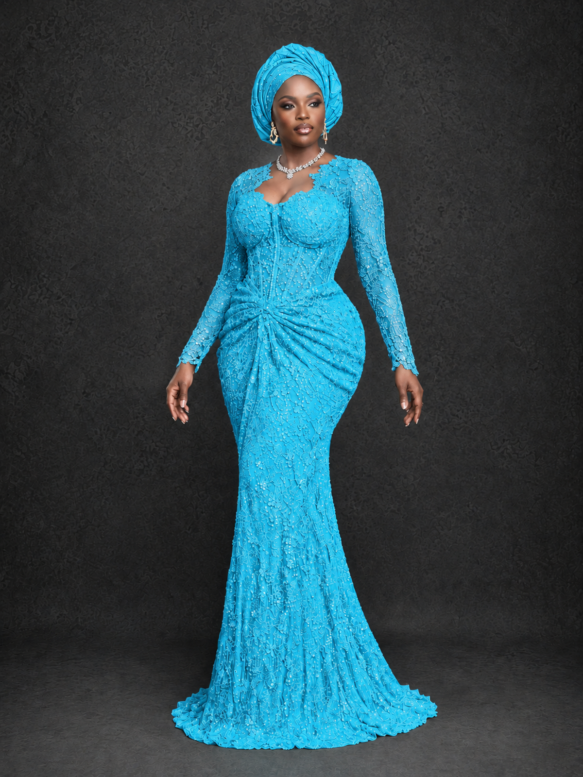 BOLODOO Pool Beaded Lace Long Sleeve Mermaid Gown Sweetheart | Mother of the Bride - Pool - Pool_3