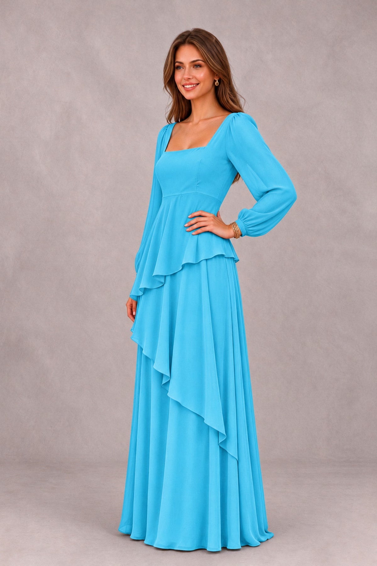 BOLODOO Pool Long Sleeve Ruffle Bridesmaid Dresses - Pool - Pool_3