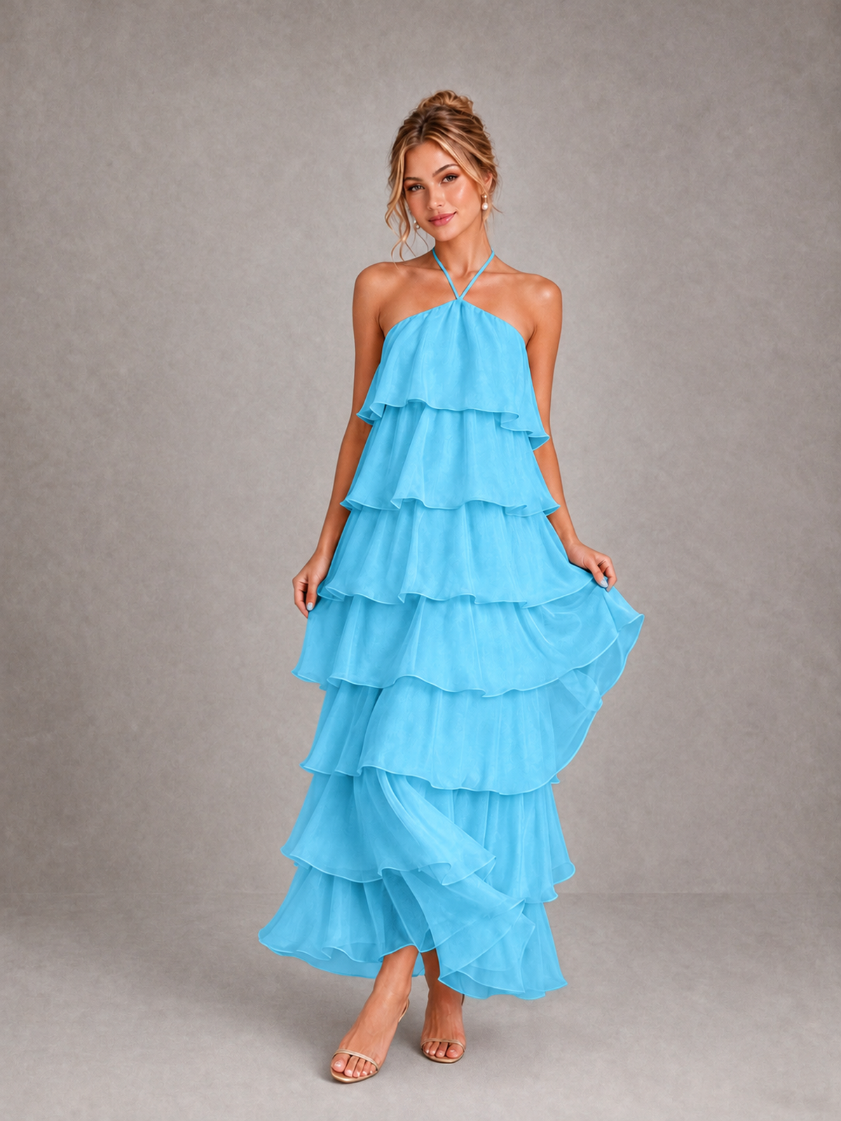 BOLODOO Pool Halter Tiered Ruffle Maxi Bridesmaid Dress - Pool - Pool_3