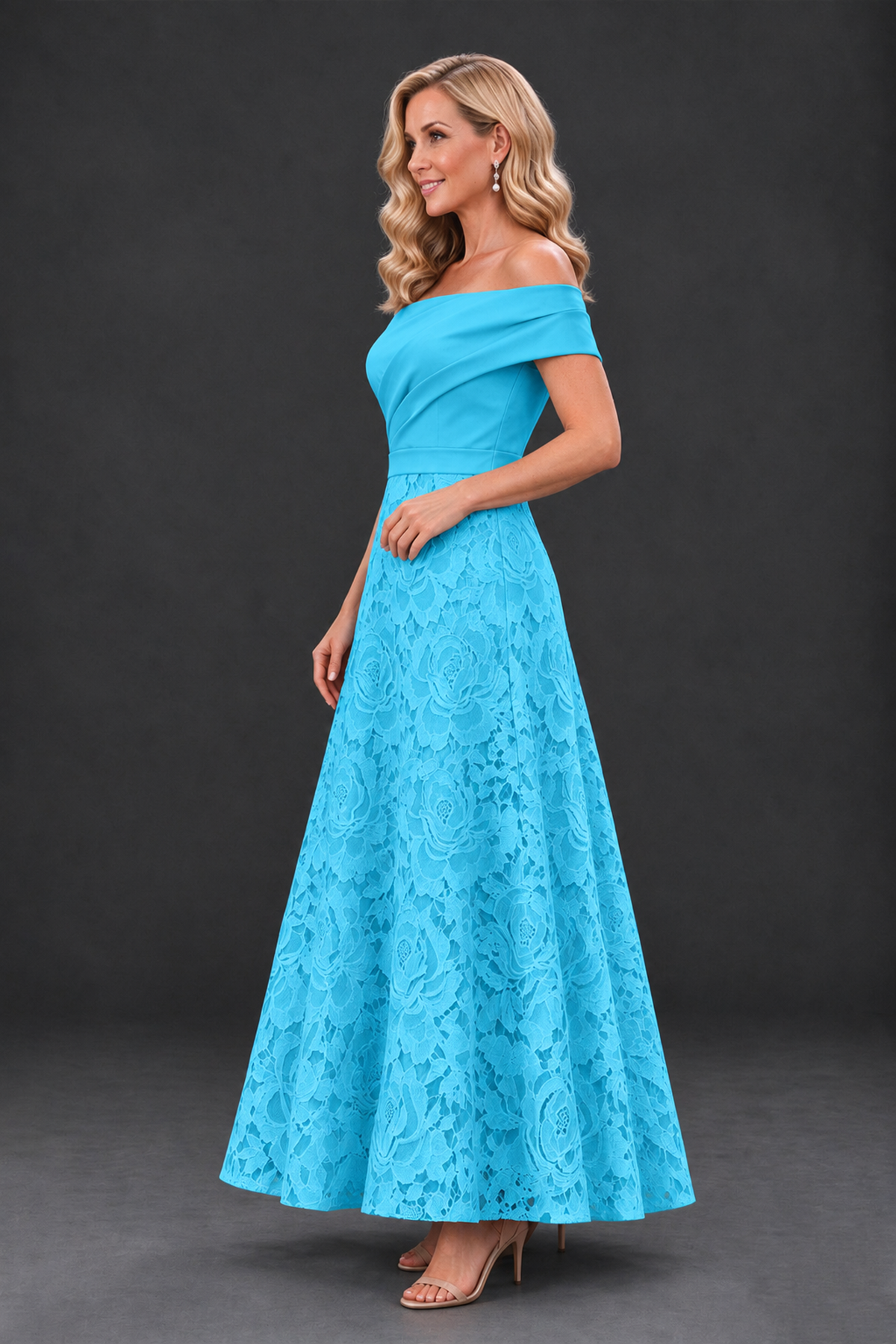 BOLODOO Pool Off-the-Shoulder Floral A-Line Mother of the Bride Dress - Pool - Pool_3