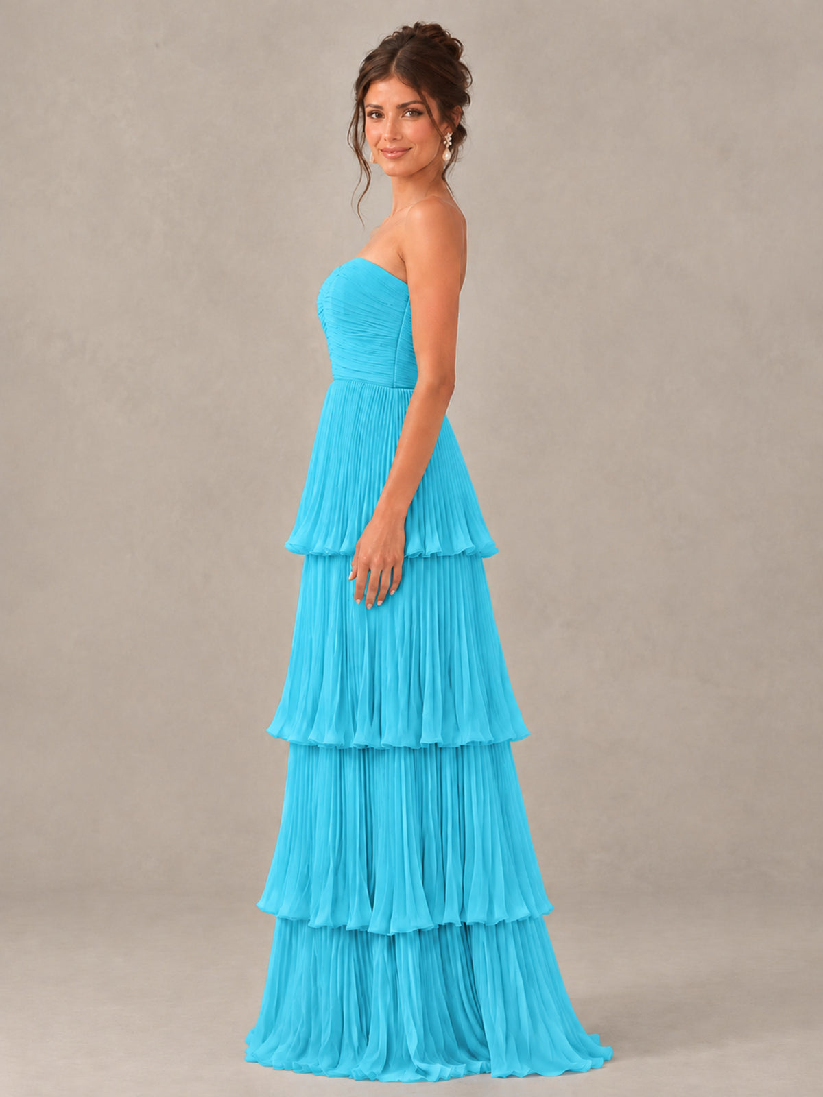BOLODOO Pool Strapless Tiered Pleated Bridesmaid Dress - Pool - Pool_3