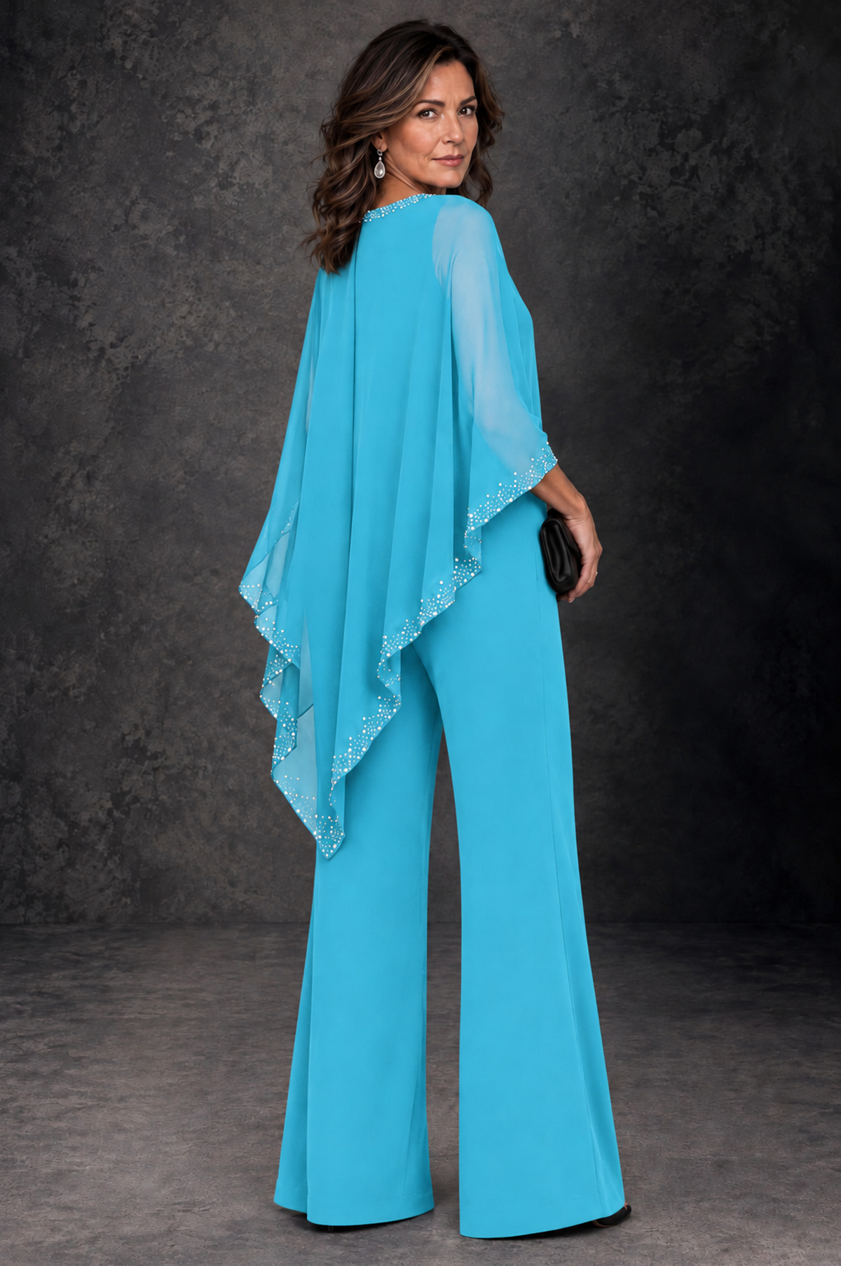BOLODOO Pool Embellished Cape Mother of the Bride Pantsuit - Pool - Pool_3
