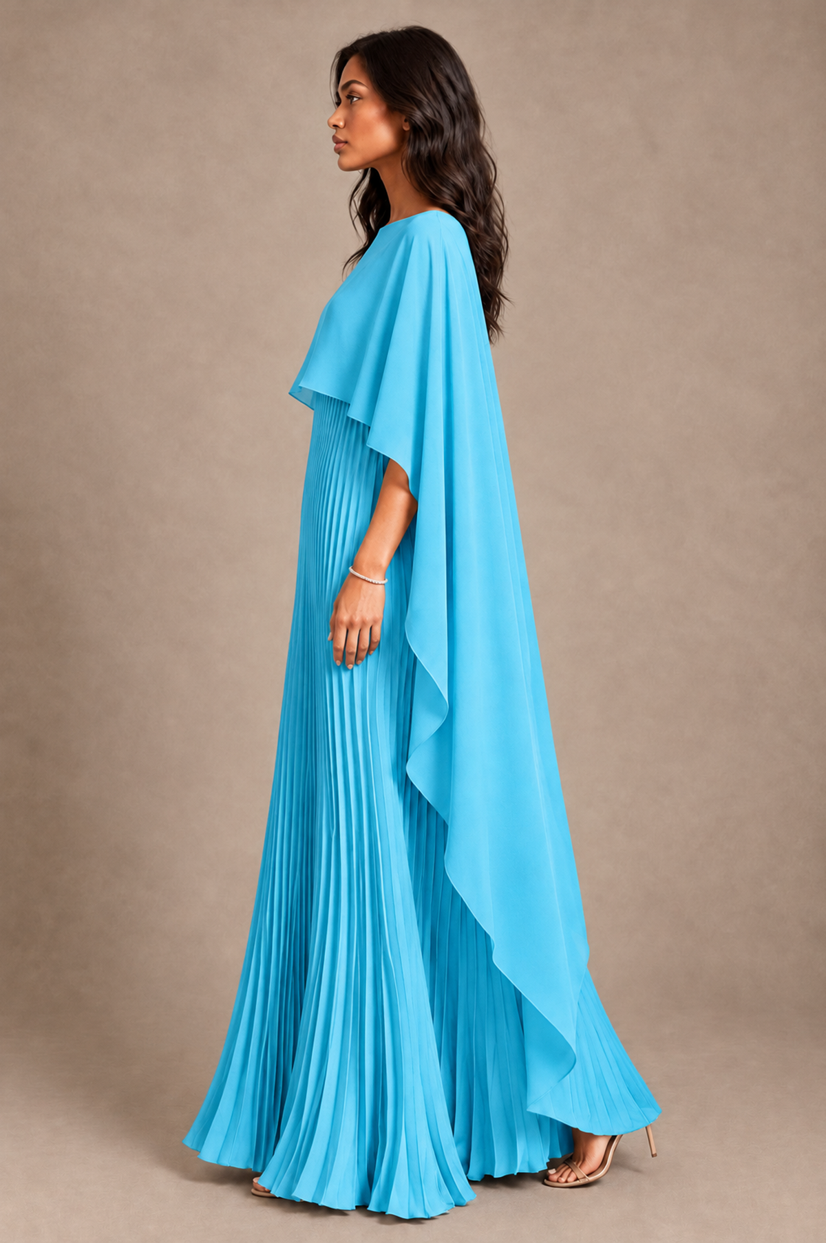 BOLODOO Pool Pleated Cape A-Line Evening Dress - Pool - Pool_3