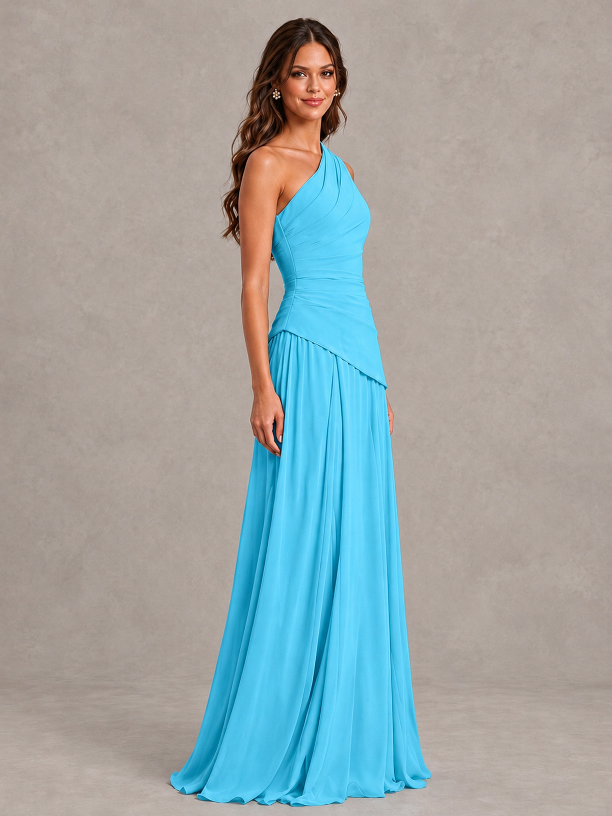 BOLODOO Pool One-Shoulder Lace-Up Back Bridesmaid Dress - Pool - Pool_3