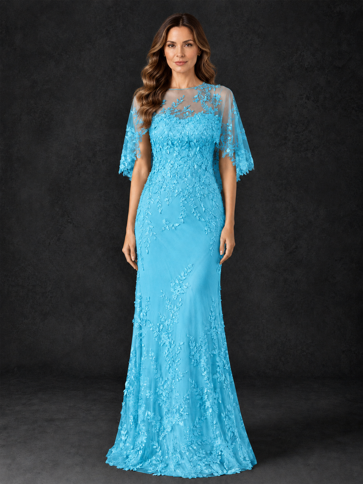 BOLODOO Pool Botanical Lace Flutter Sleeve Mermaid Gown - Pool - Pool_3