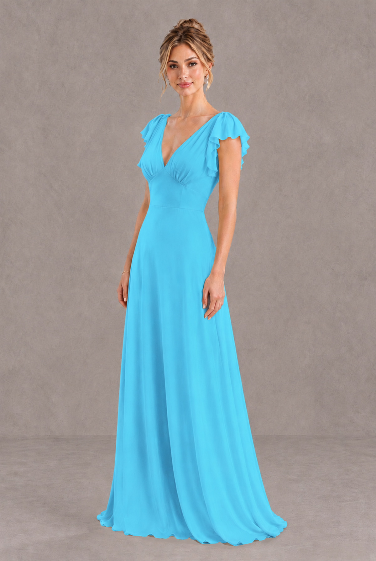 BOLODOO Pool V-Neck Flutter Sleeve A-Line Bridesmaid Dress - Pool - Pool_3