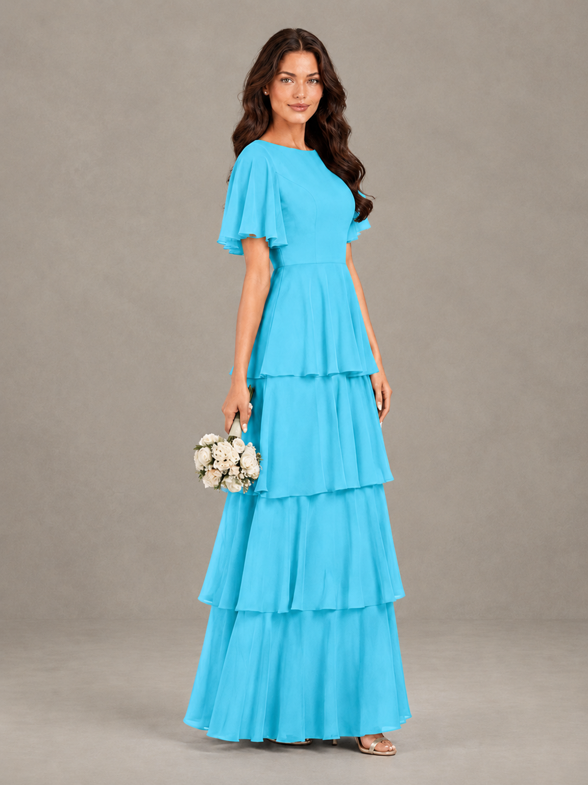 BOLODOO Pool Tiered Flutter Sleeve Bridesmaid Dress - Pool - Pool_3
