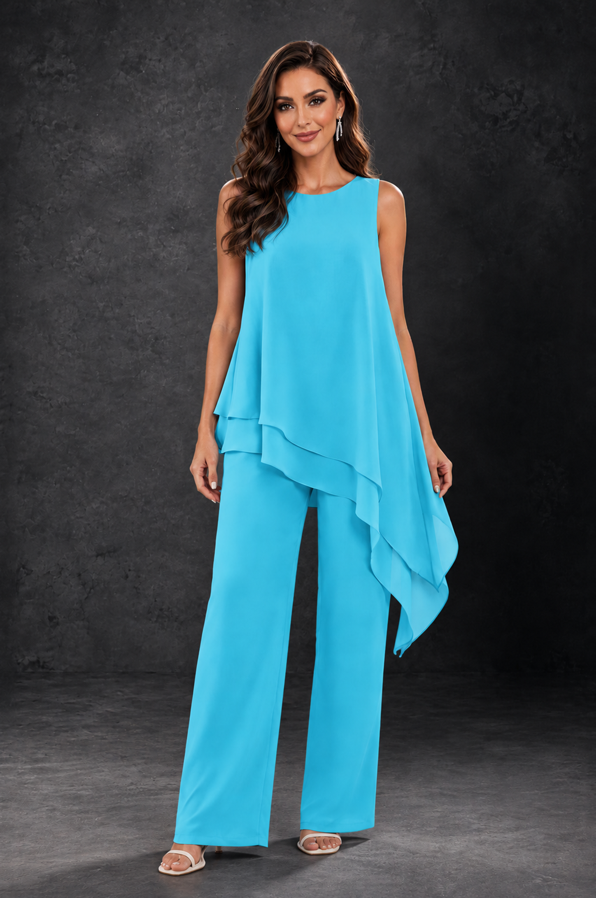BOLODOO Pool Layered Mother of the Bride Pantsuit with Jacket - Pool - Pool_3