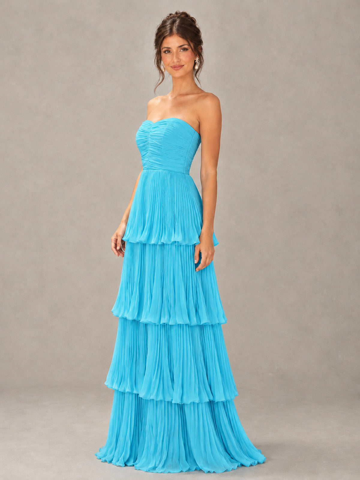 BOLODOO Pool Strapless Tiered Pleated Bridesmaid Dress - Pool - Pool_4