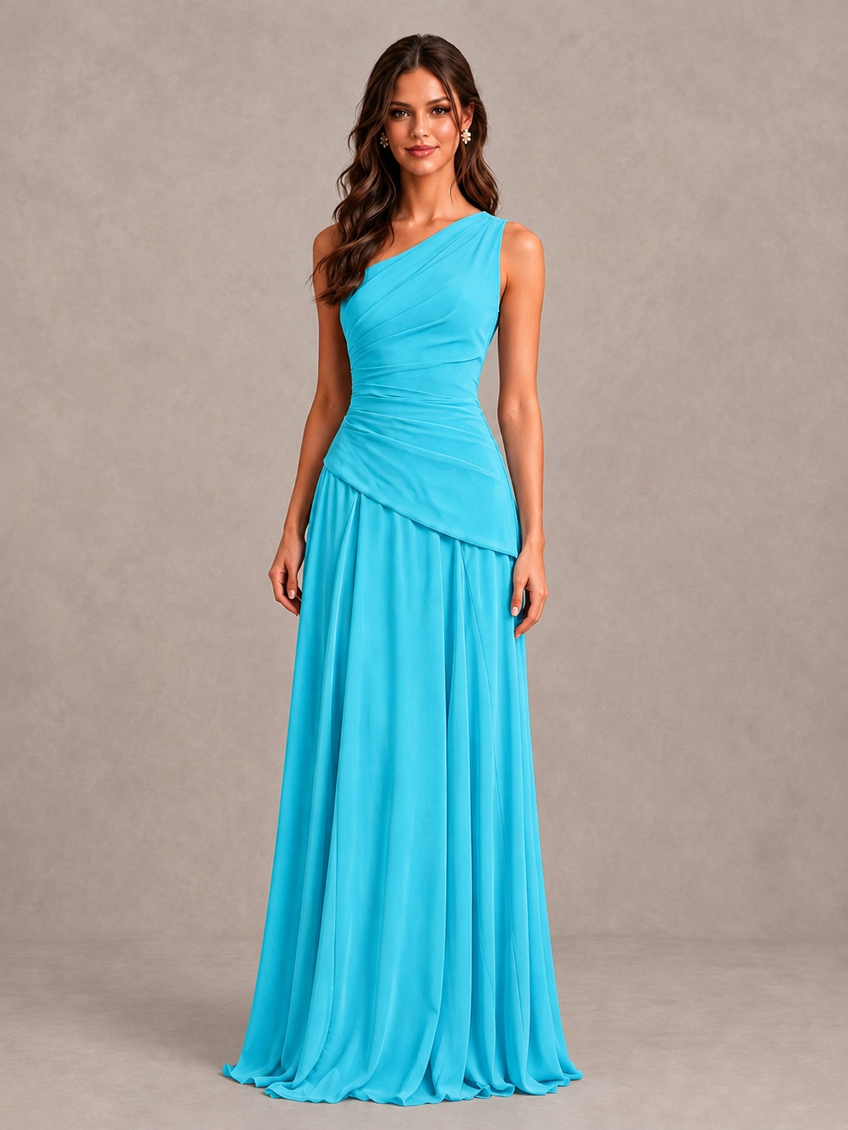 BOLODOO Pool One-Shoulder Lace-Up Back Bridesmaid Dress - Pool - Pool_4