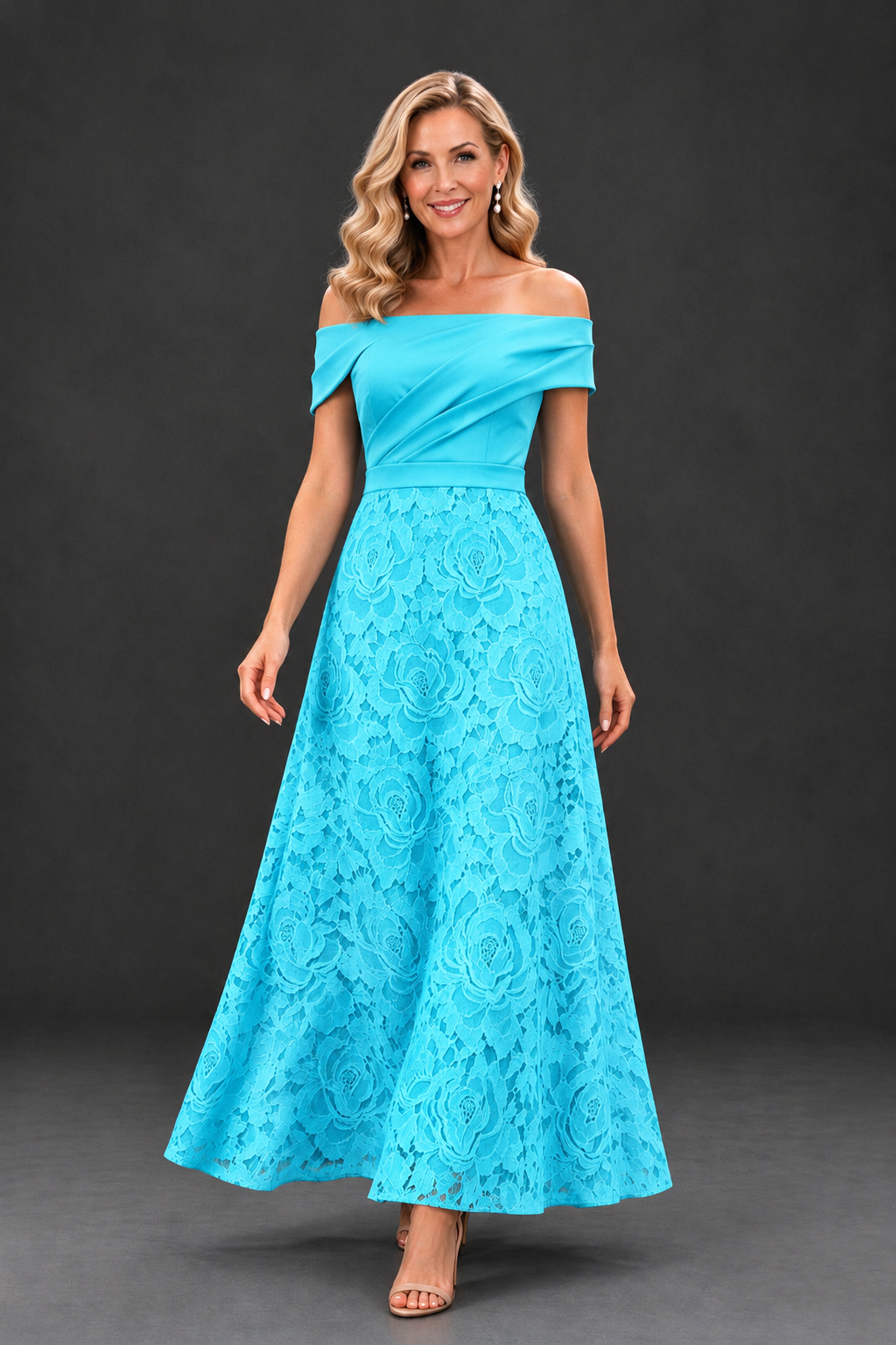 BOLODOO Pool Off-the-Shoulder Floral A-Line Mother of the Bride Dress - Pool - Pool_4