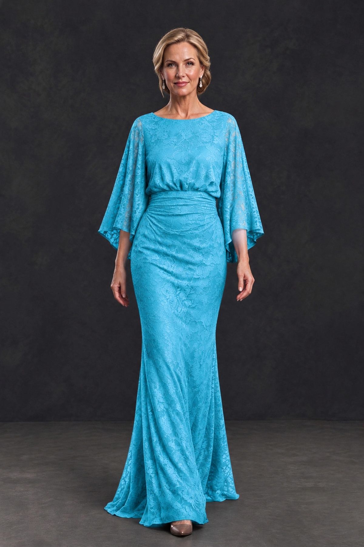 BOLODOO Pool Lace Flutter Sleeve Mother of the Bride Dress - Pool - Pool_4