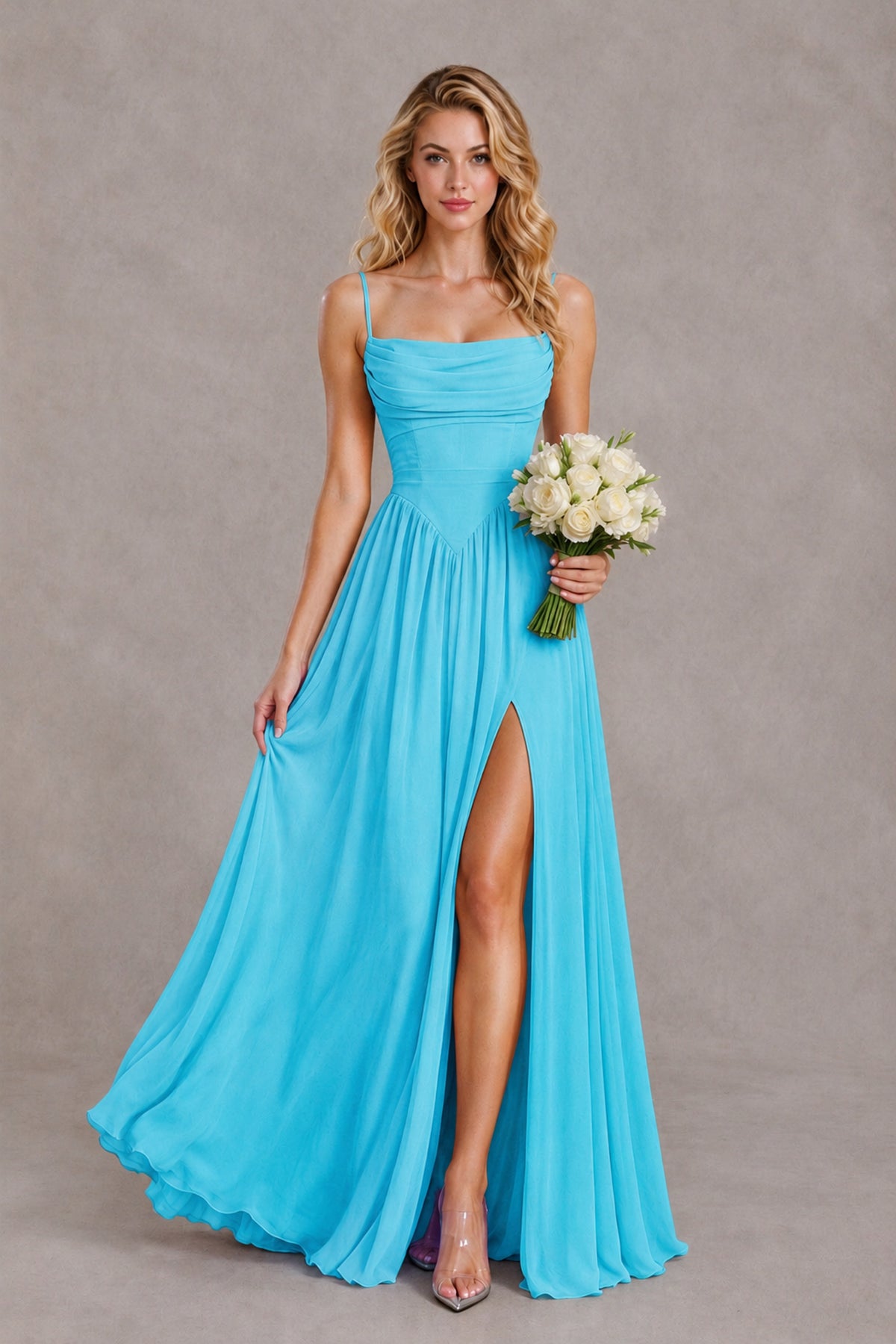 BOLODOO Pool Spaghetti Strap A-Line Bridesmaid Dress with Slit - Pool - Pool_4