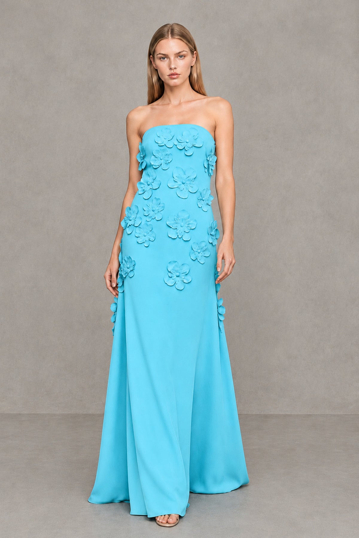 BOLODOO Pool Strapless 3D Floral Appliqué Crepe Maxi Gown - Pool - Pool_4