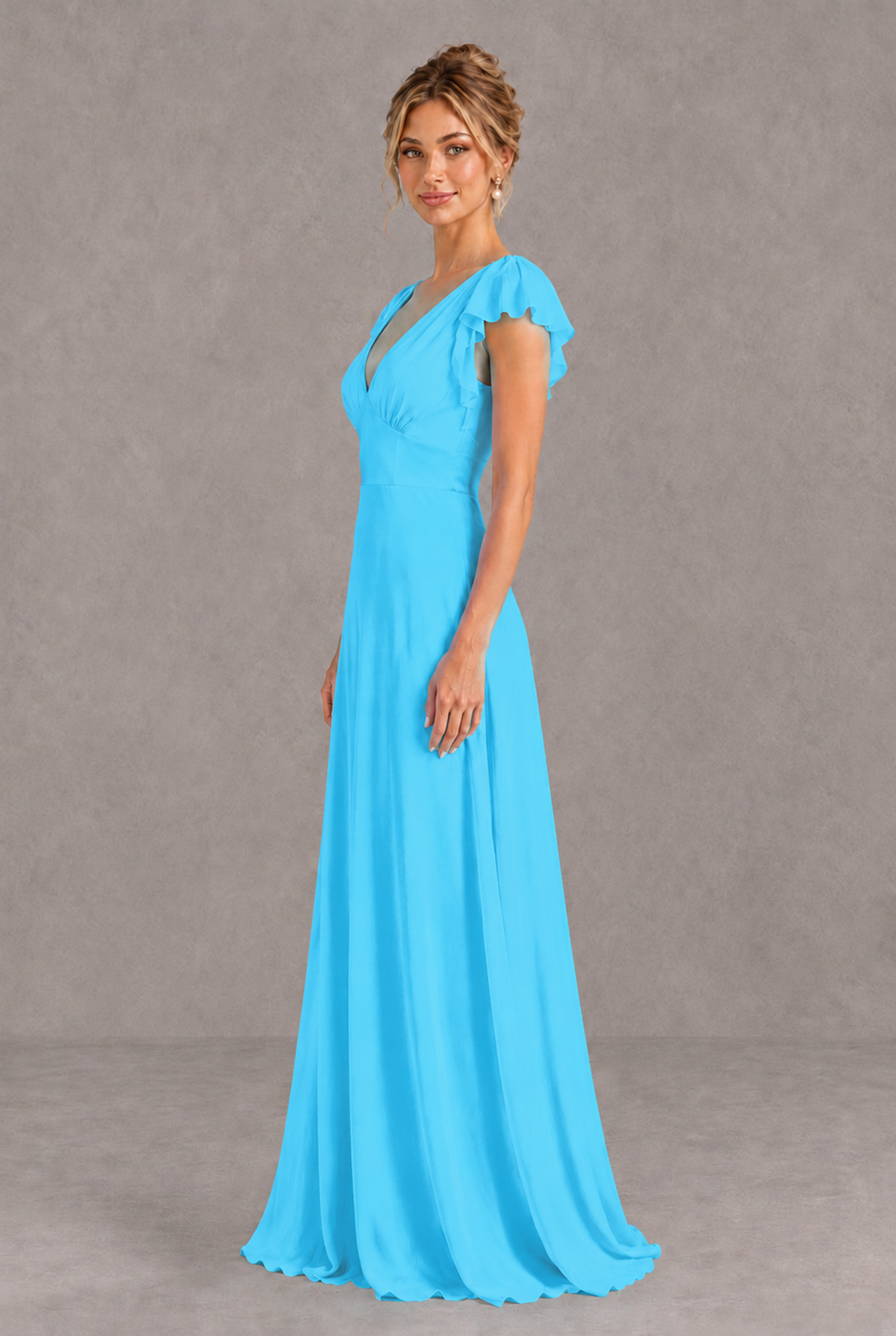 BOLODOO Pool V-Neck Flutter Sleeve A-Line Bridesmaid Dress - Pool - Pool_4