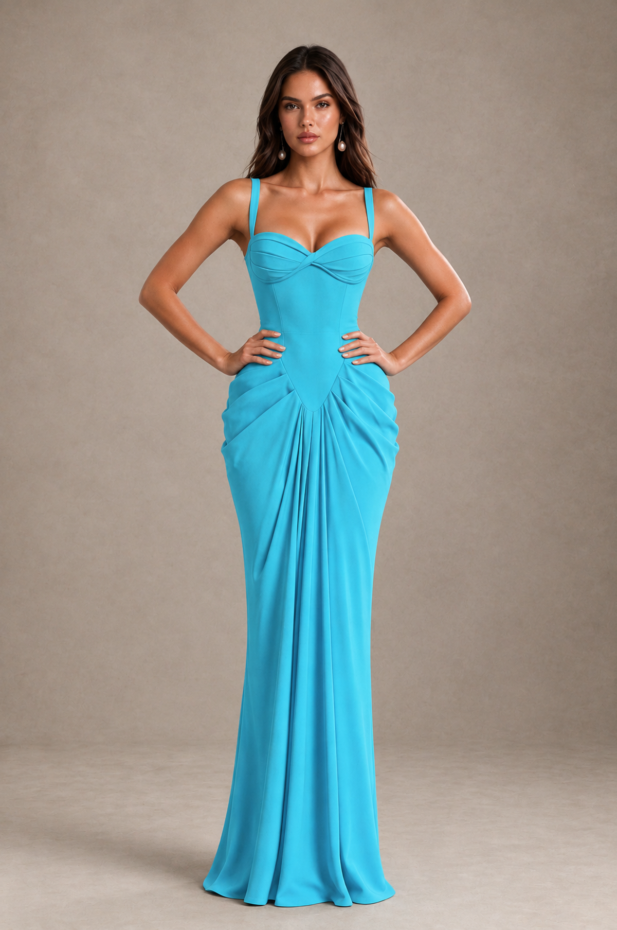 BOLODOO Pool Sweetheart Ruched Lace-Up Back Evening Gown - Pool - Pool_4