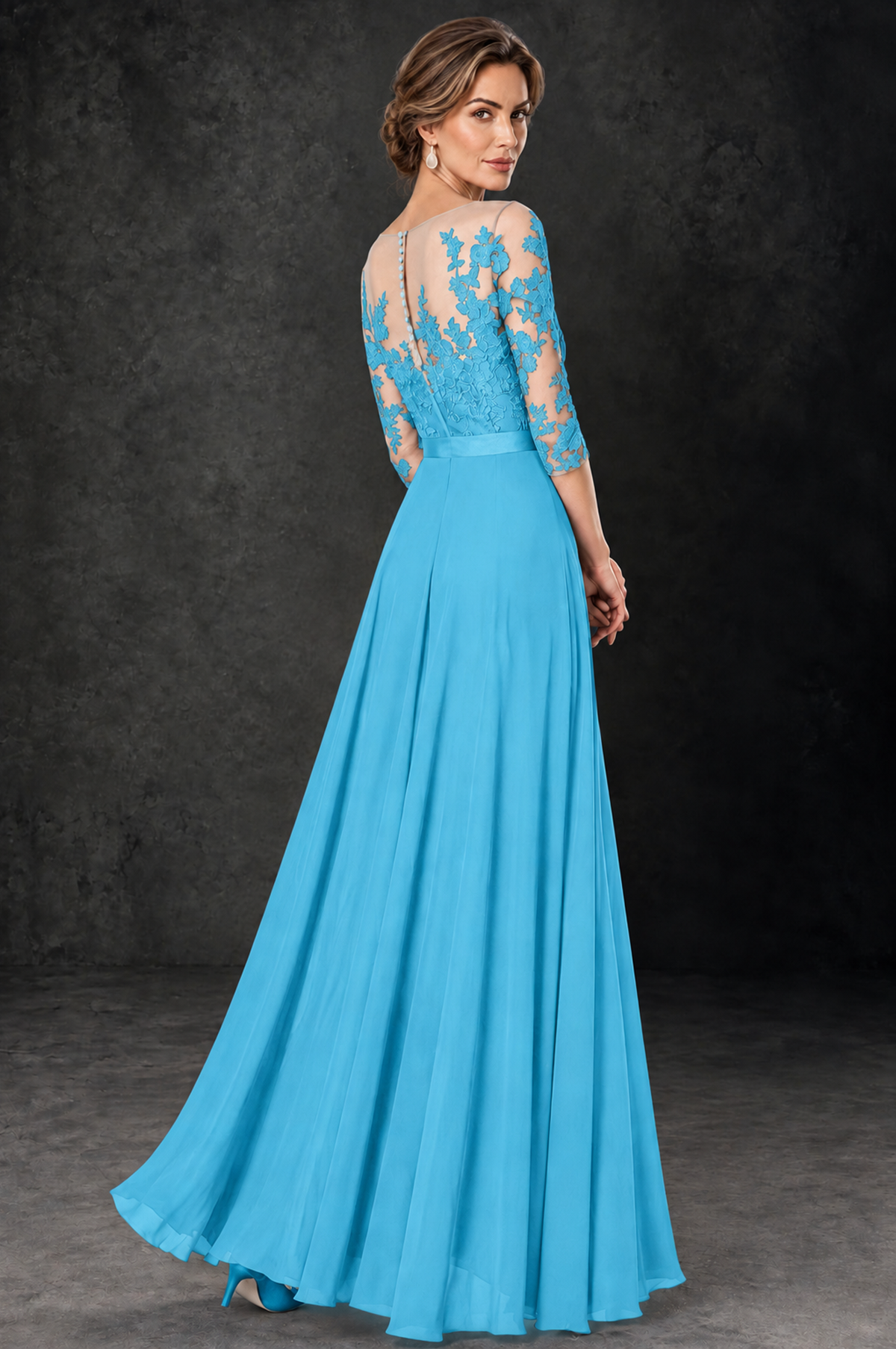 BOLODOO Pool Lace Wide-Leg Jumpsuit with Three-Quarter Sleeves - Pool - Pool_4
