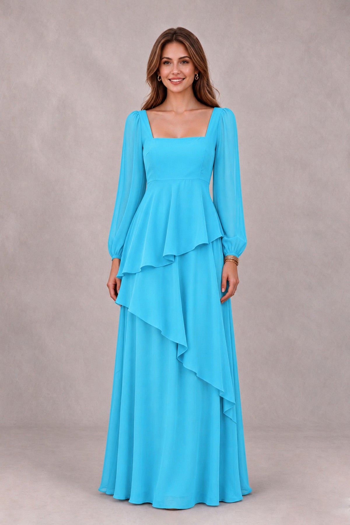 BOLODOO Pool Long Sleeve Ruffle Bridesmaid Dresses - Pool - Pool_4