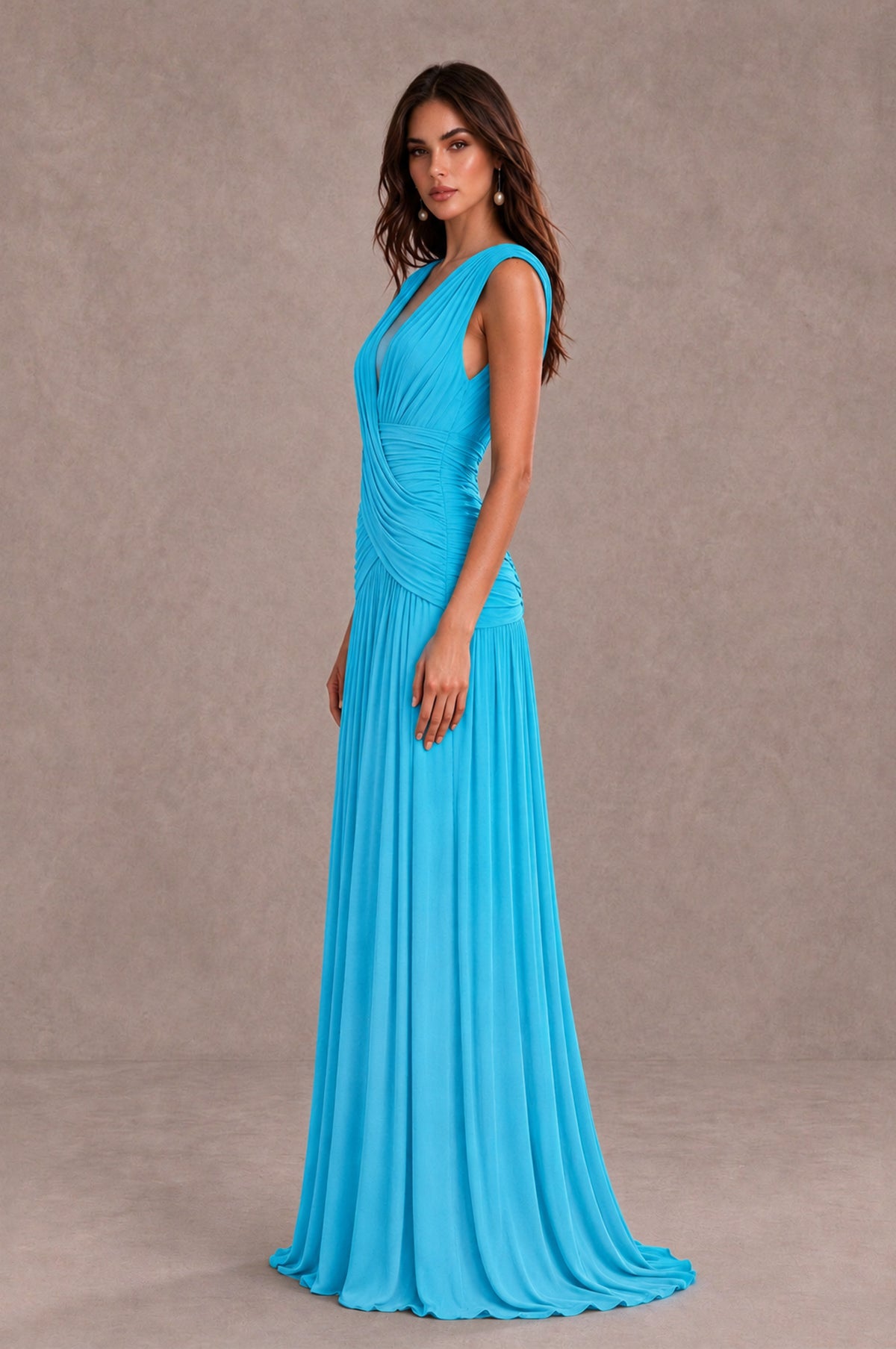 BOLODOO Pool V-Neck Ruched Wedding Guest Dress - Pool - Pool_4