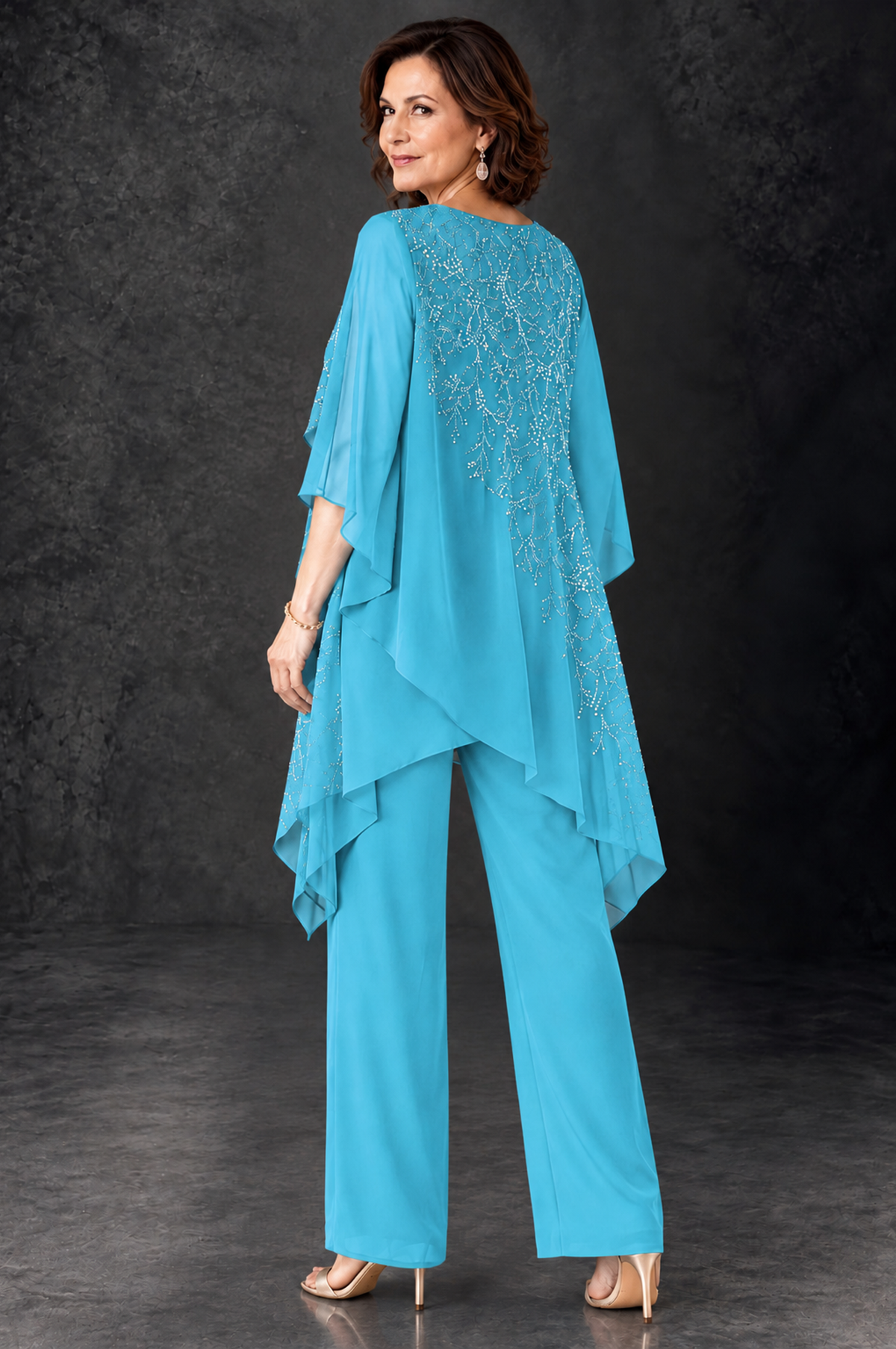 BOLODOO Pool Embellished Cape Pant Suit for Mother of the Bride - Pool - Pool_4