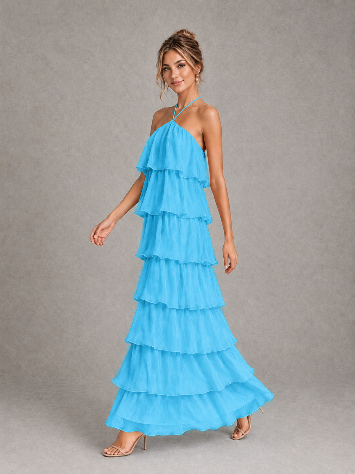 BOLODOO Pool Halter Tiered Ruffle Maxi Bridesmaid Dress - Pool - Pool_4