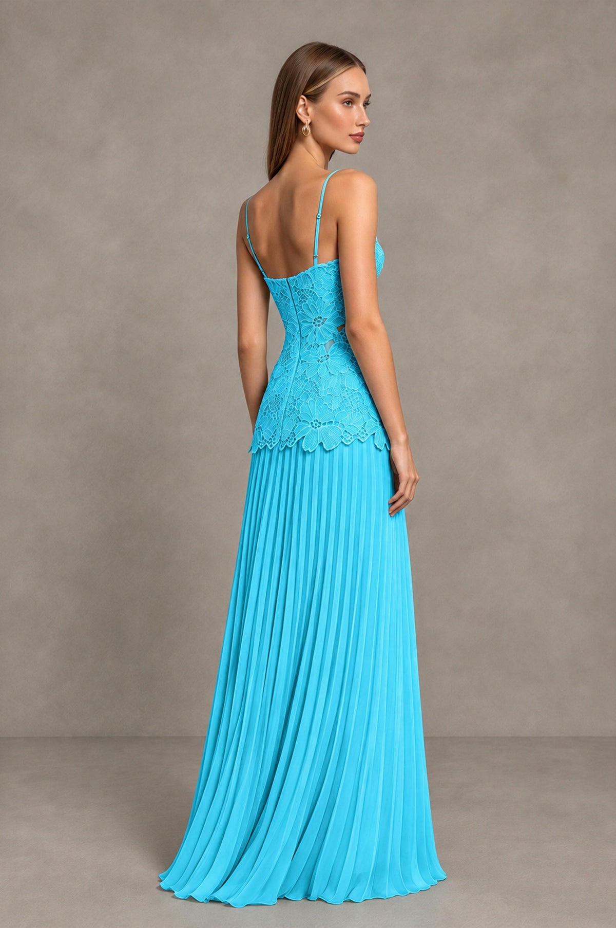 BOLODOO Pool Lace Bodice Pleated Wedding Guest Dress - Pool - Pool_4