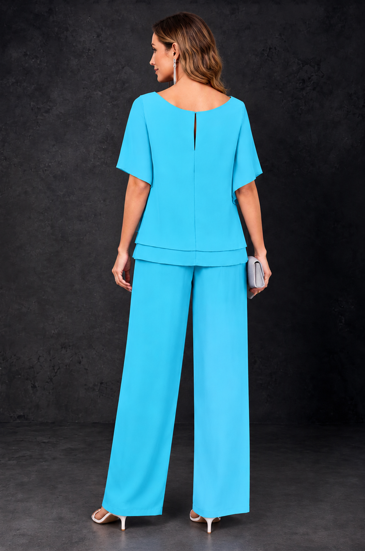 BOLODOO Pool Layered Chiffon-Look Mother of the Bride Pantsuit - Pool - Pool_4