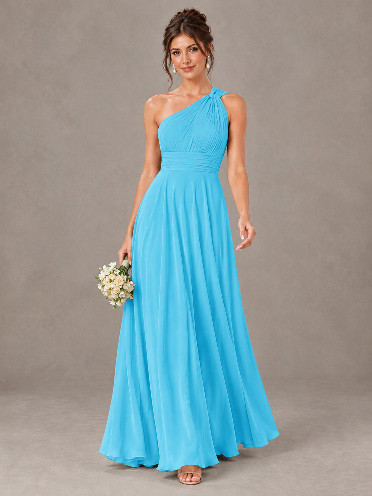 BOLODOO Pool One-Shoulder Chiffon-Look Bridesmaid Dress - Pool - Pool (1)