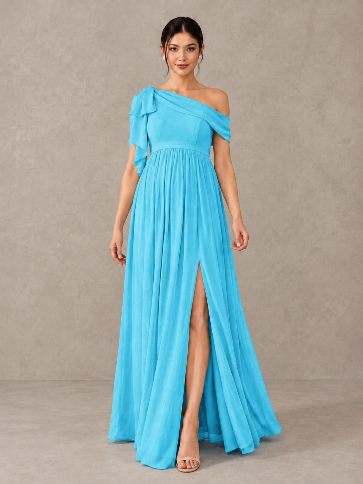 BOLODOO Pool One-Shoulder Maternity Bridesmaid Dress with Slit - Pool - Pool (1)