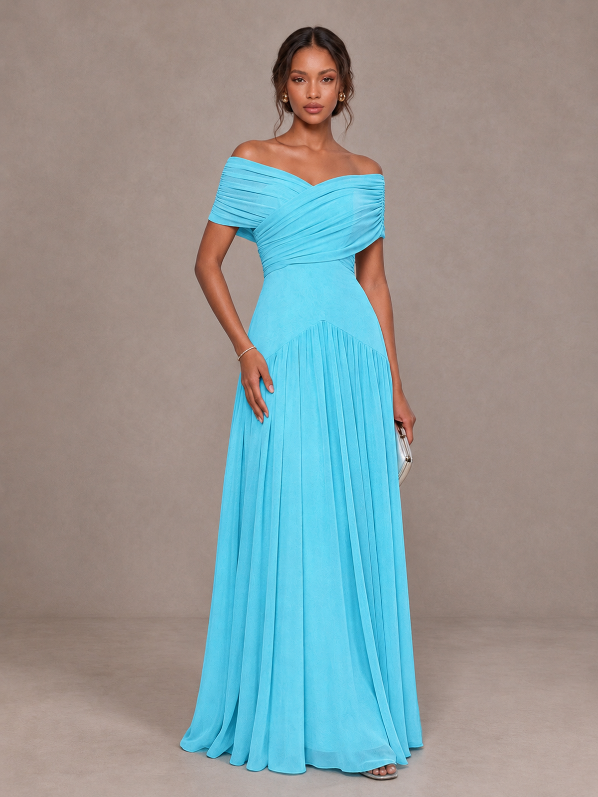 BOLODOO Pool Off-Shoulder Ruched A-Line Bridesmaid Dress - Pool - Pool (1)