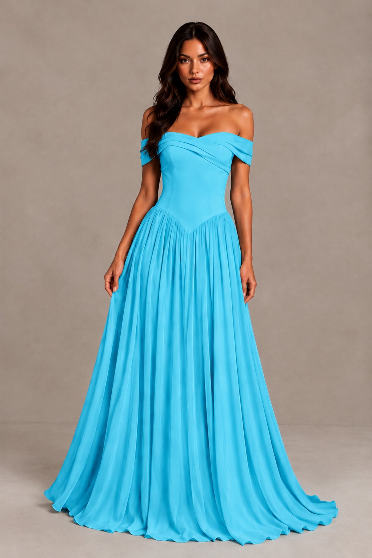 BOLODOO Pool Off-Shoulder Sweetheart Corset Pleated Chiffon Maxi Dress - Pool - Pool (1)
