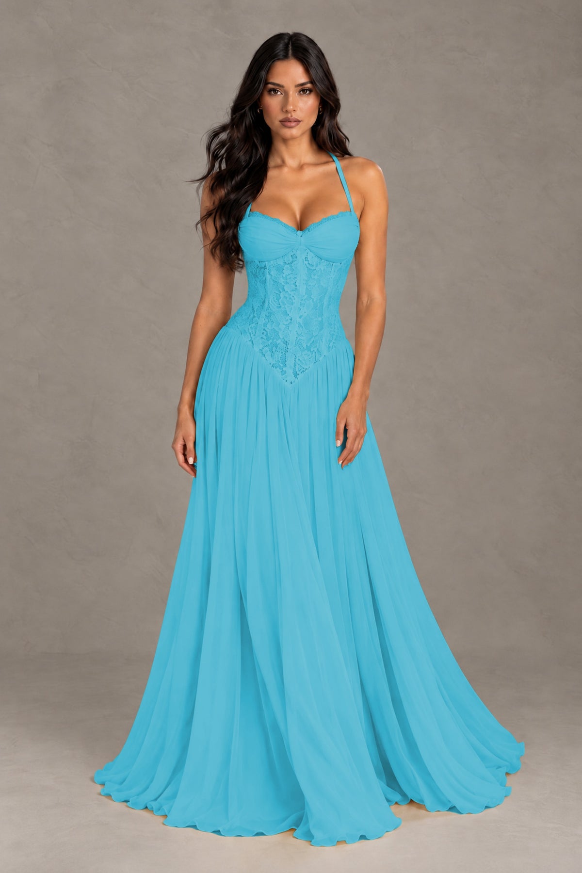 BOLODOO Pool Lace Corset Halter Maxi Gown – Backless A-Line Formal Dress - Pool - Pool (1)