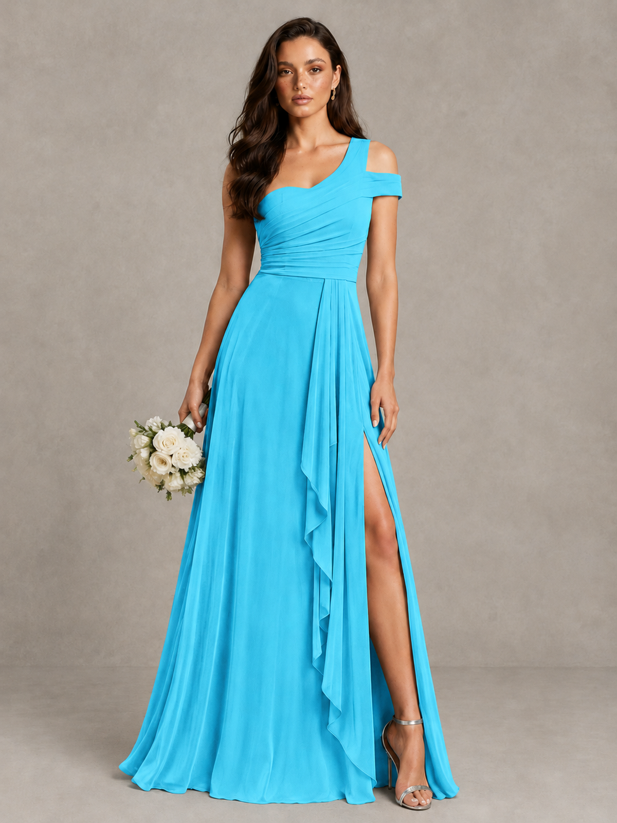 BOLODOO Pool One-Shoulder Bridesmaid Dress with Side Slit - Pool - Pool (1)