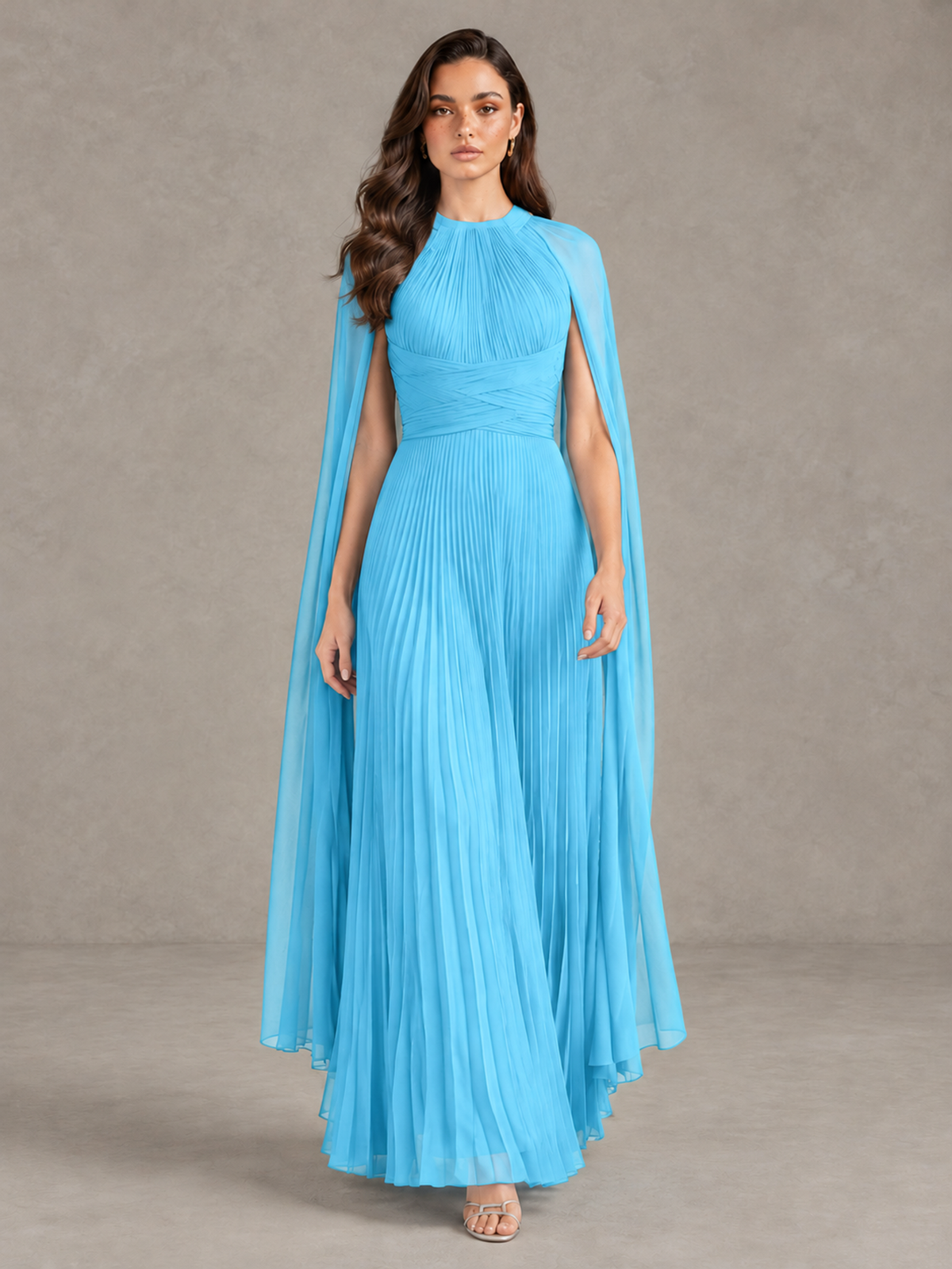 BOLODOO Pool Pleated Cape Maxi Wedding Guest Dress - Pool - Pool (1)
