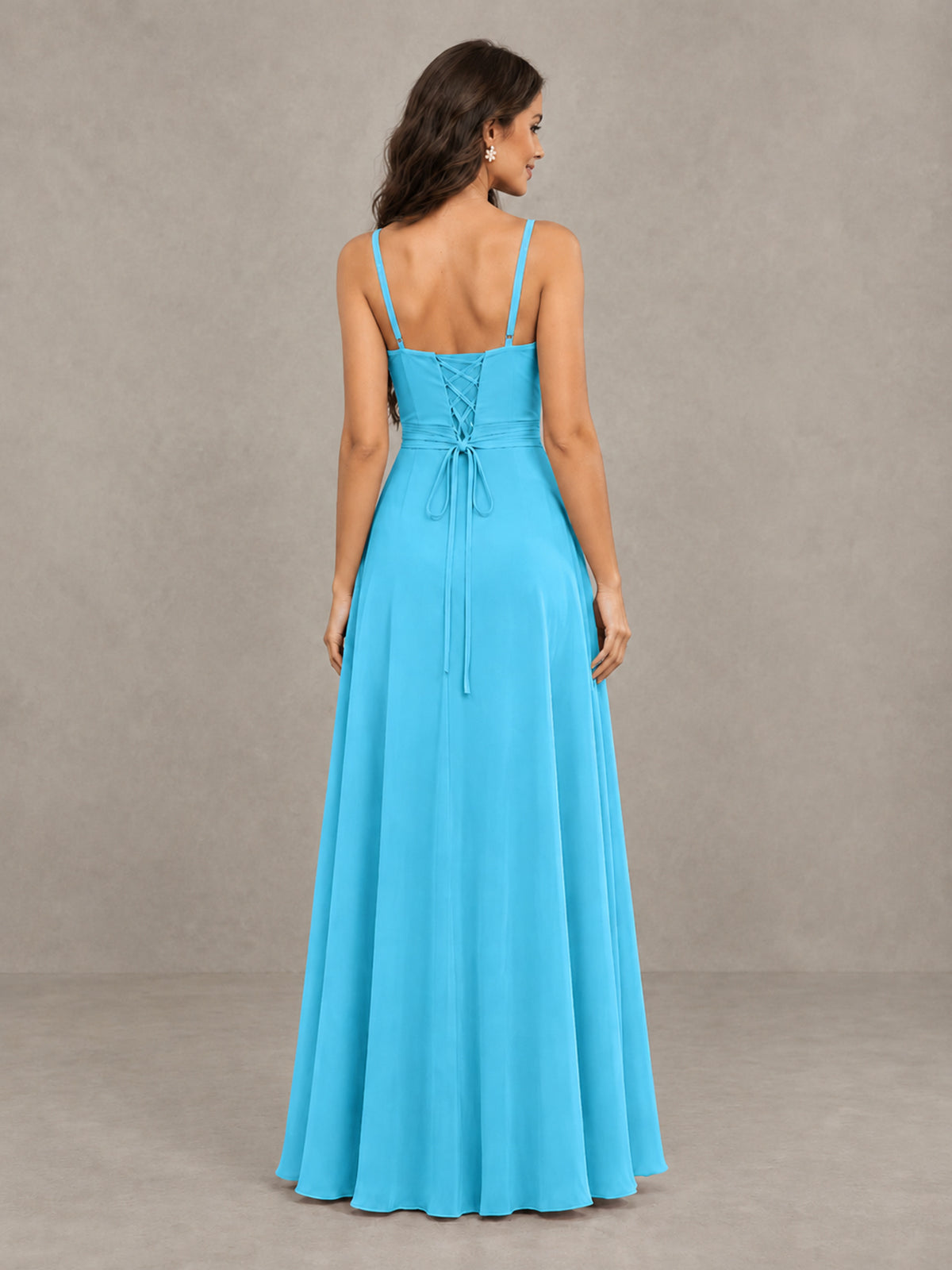 BOLODOO Pool Spaghetti Strap Ruffle Bridesmaid Dress with Slit - Pool - Pool (2)