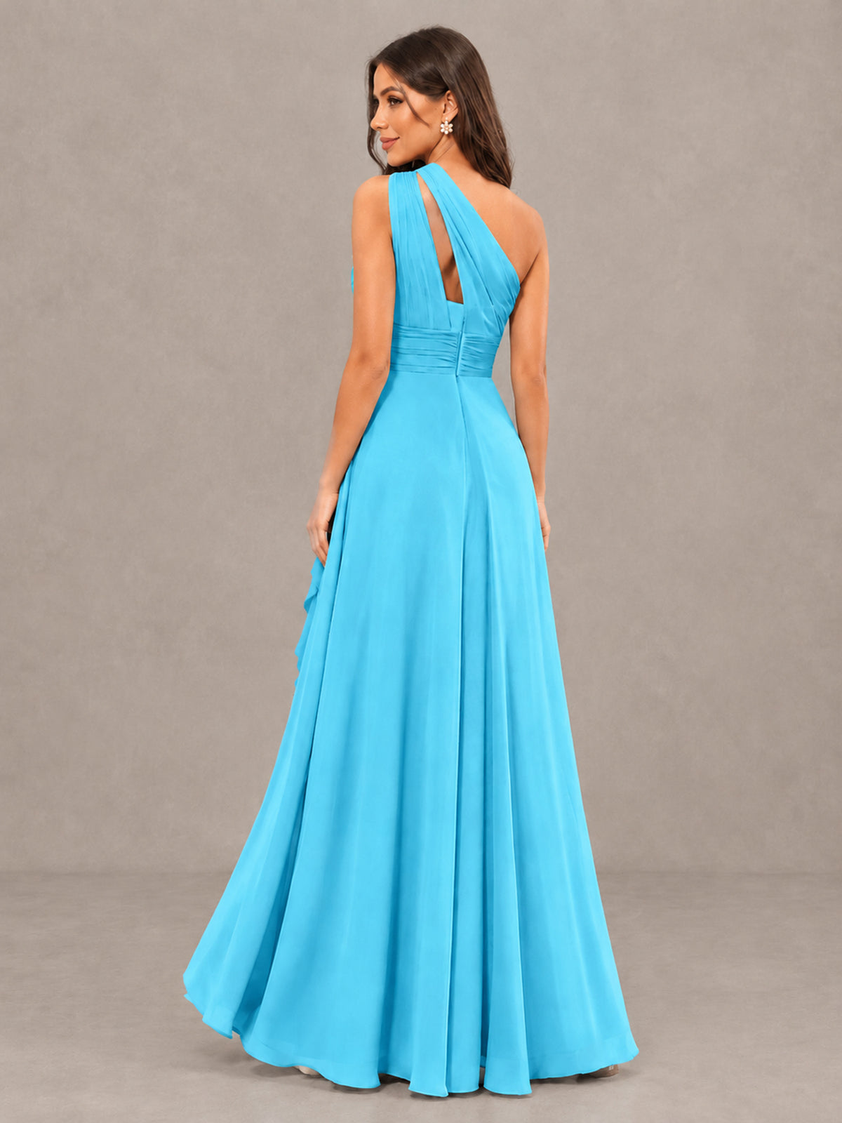 BOLODOO Pool One-Shoulder Ruffle Bridesmaid Dress with Slit - Pool - Pool (2)