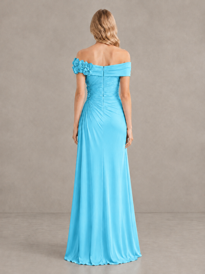 BOLODOO Pool Off-Shoulder Floral Applique Wedding Guest Maxi Dress - Pool - Pool (2)