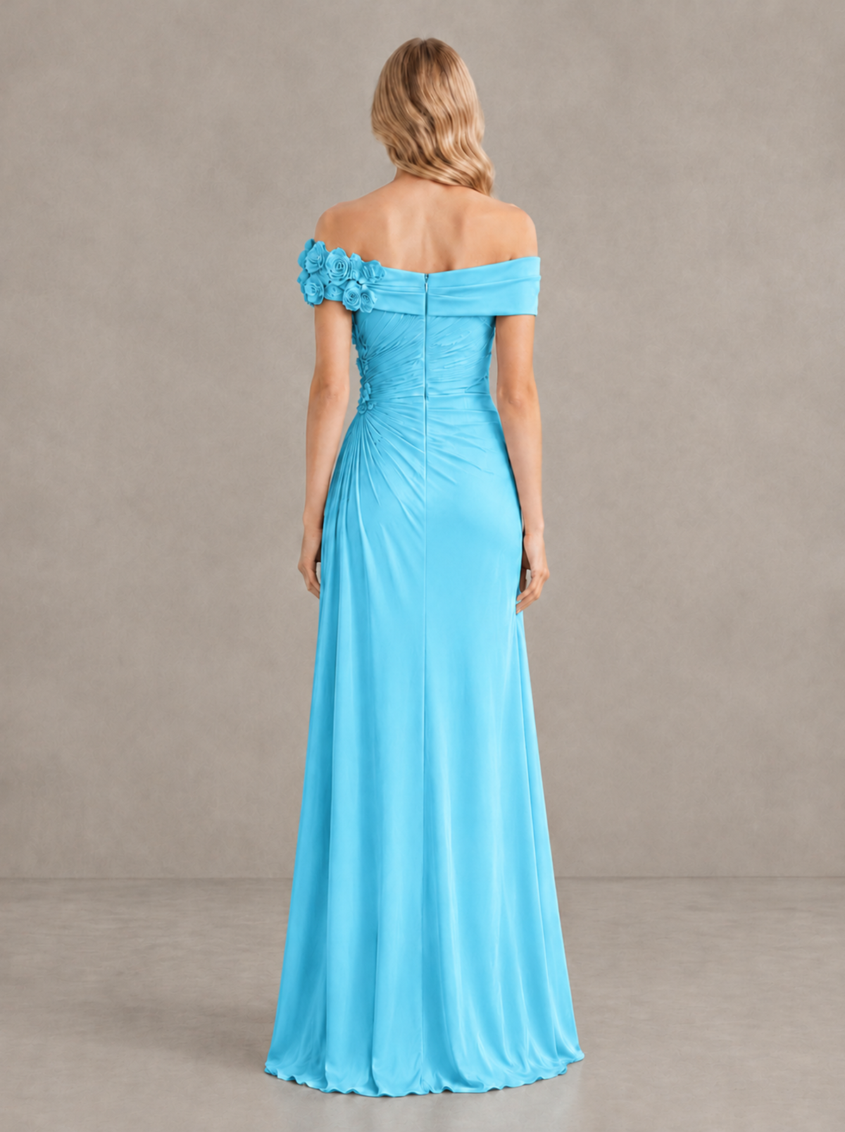 BOLODOO Pool Off-Shoulder Floral Applique Wedding Guest Maxi Dress - Pool - Pool (2)