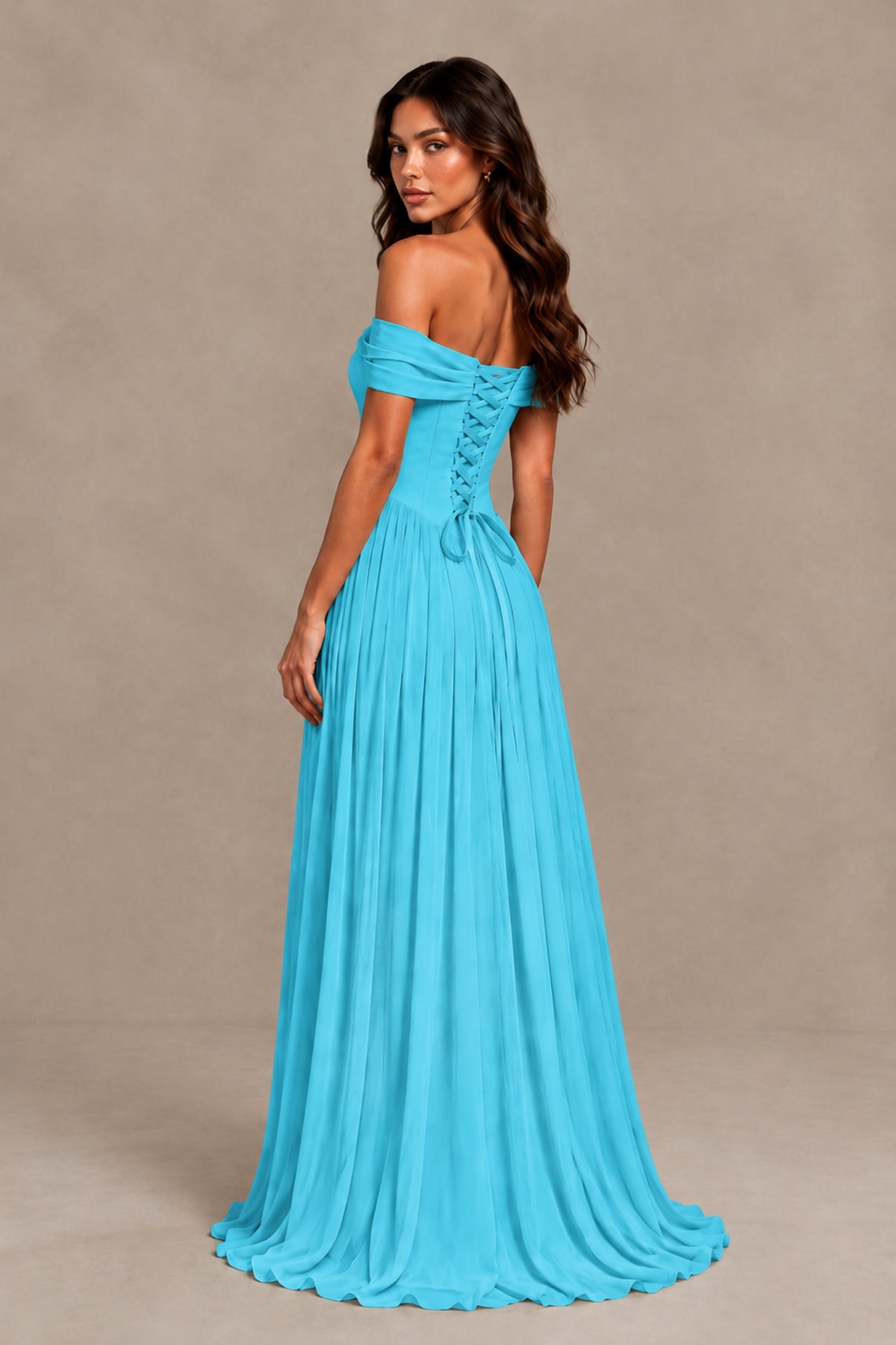 BOLODOO Pool Off-Shoulder Sweetheart Corset Pleated Chiffon Maxi Dress - Pool - Pool (2)