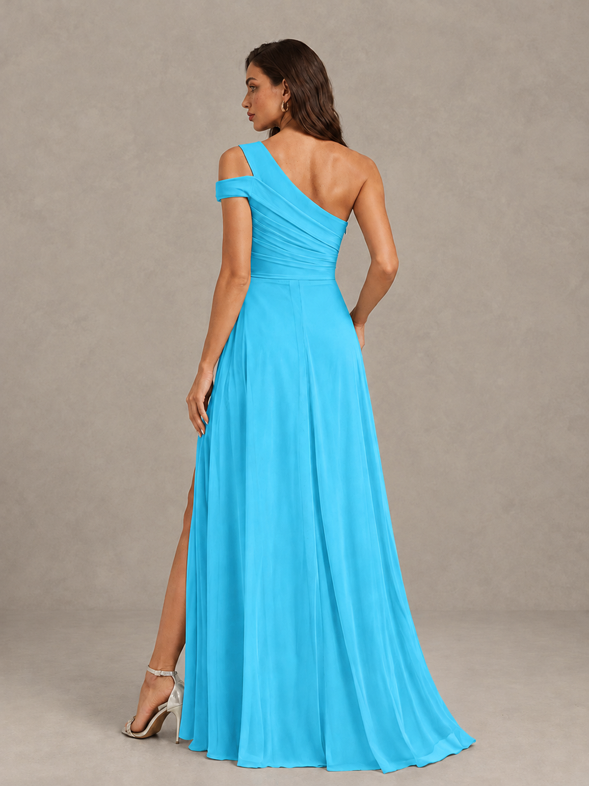 BOLODOO Pool One-Shoulder Bridesmaid Dress with Side Slit - Pool - Pool (2)