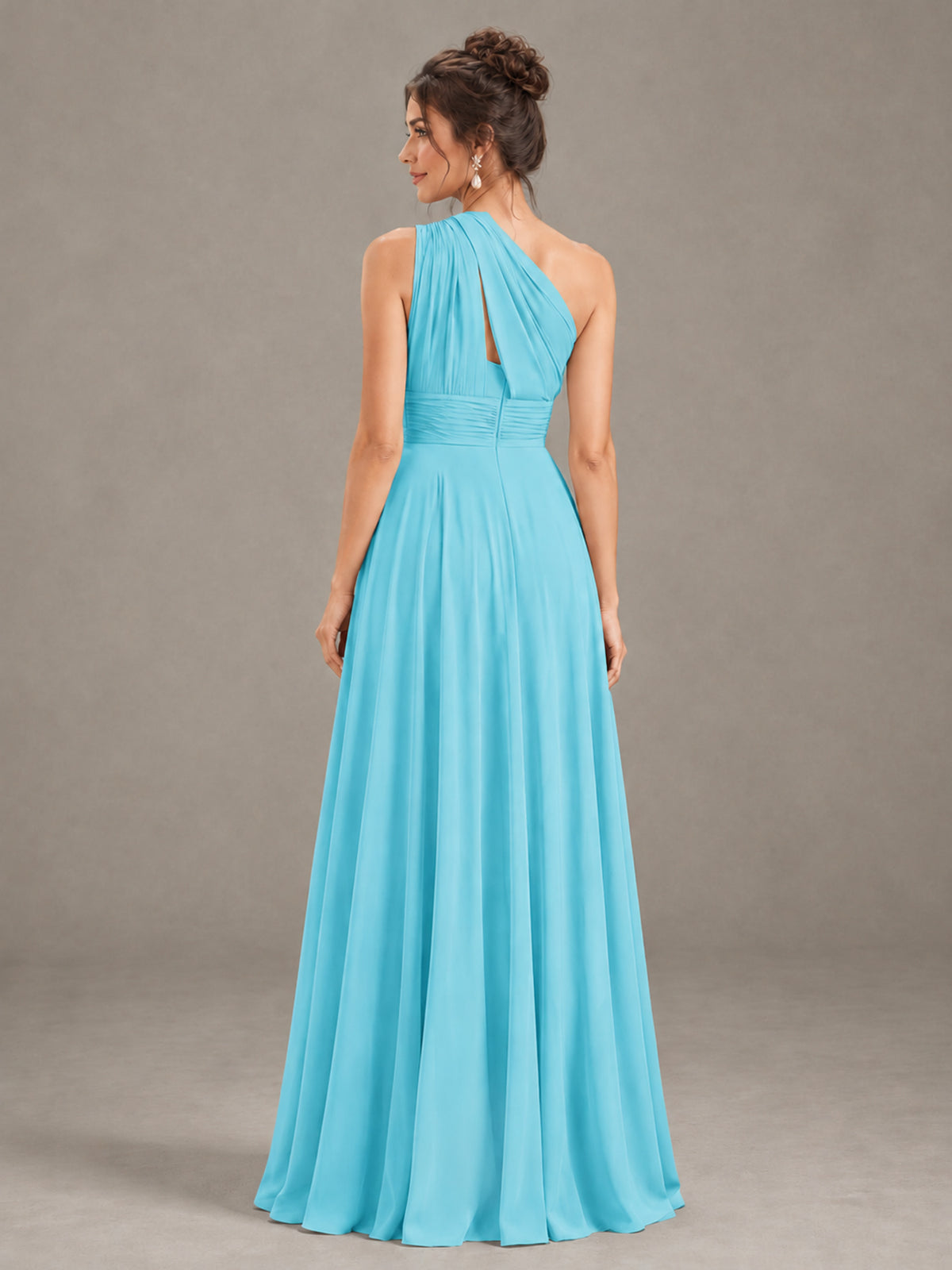 BOLODOO Pool One-Shoulder Chiffon-Look Bridesmaid Dress - Pool - Pool (2)