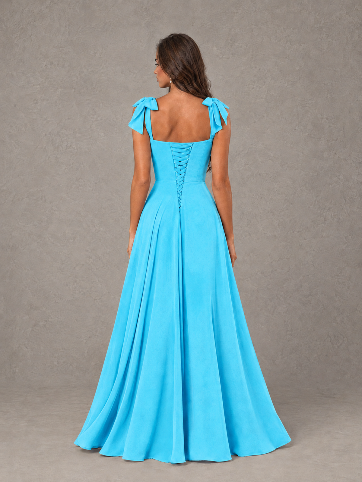 BOLODOO Pool Bow-Strap Bridesmaid Dress with Ruffle Slit - Pool - Pool (2)