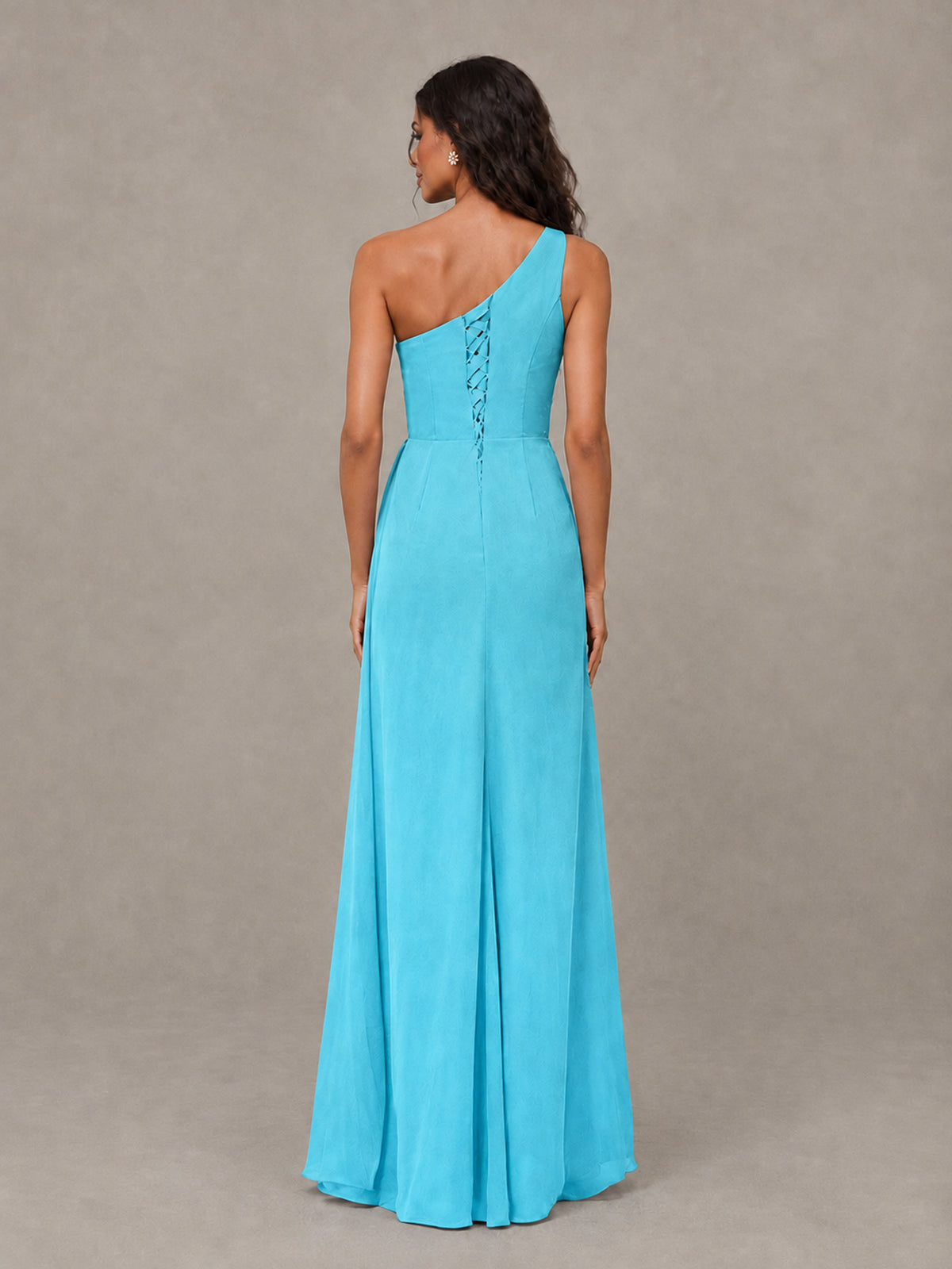 BOLODOO Pool One-Shoulder Chiffon Bridesmaid Dress with Ruched Bodice & High Slit - Pool - Pool (2)
