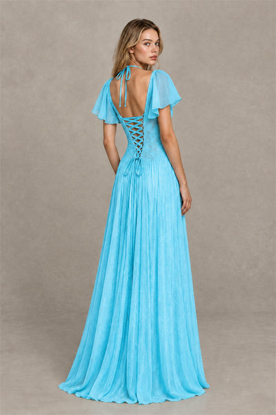 BOLODOO Pool Flutter Sleeve Lace Corset A-Line Maxi Dress - Pool - Pool (2)