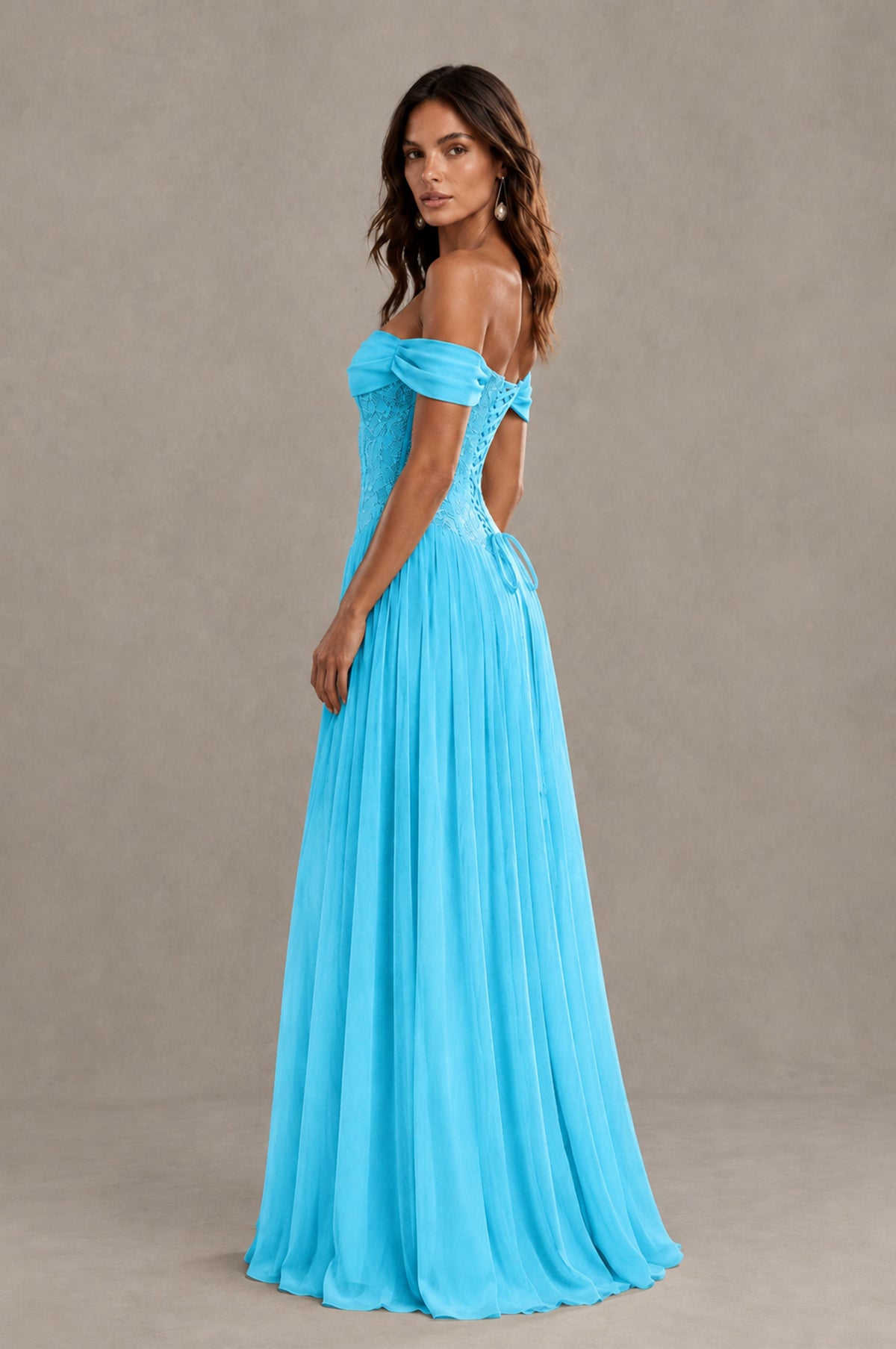 BOLODOO Pool Off-Shoulder Lace Corset Tulle Maxi Dress - Pool - Pool (2)