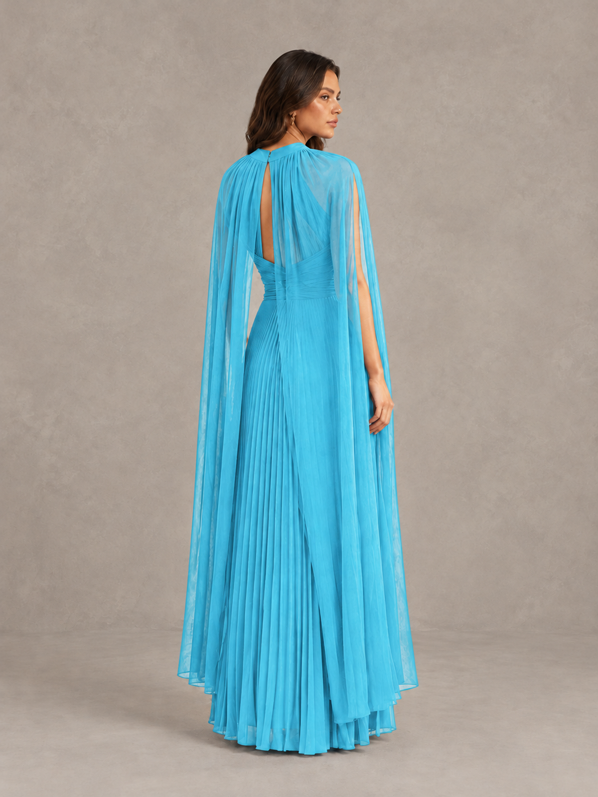 BOLODOO Pool Pleated Cape Maxi Wedding Guest Dress - Pool - Pool (2)